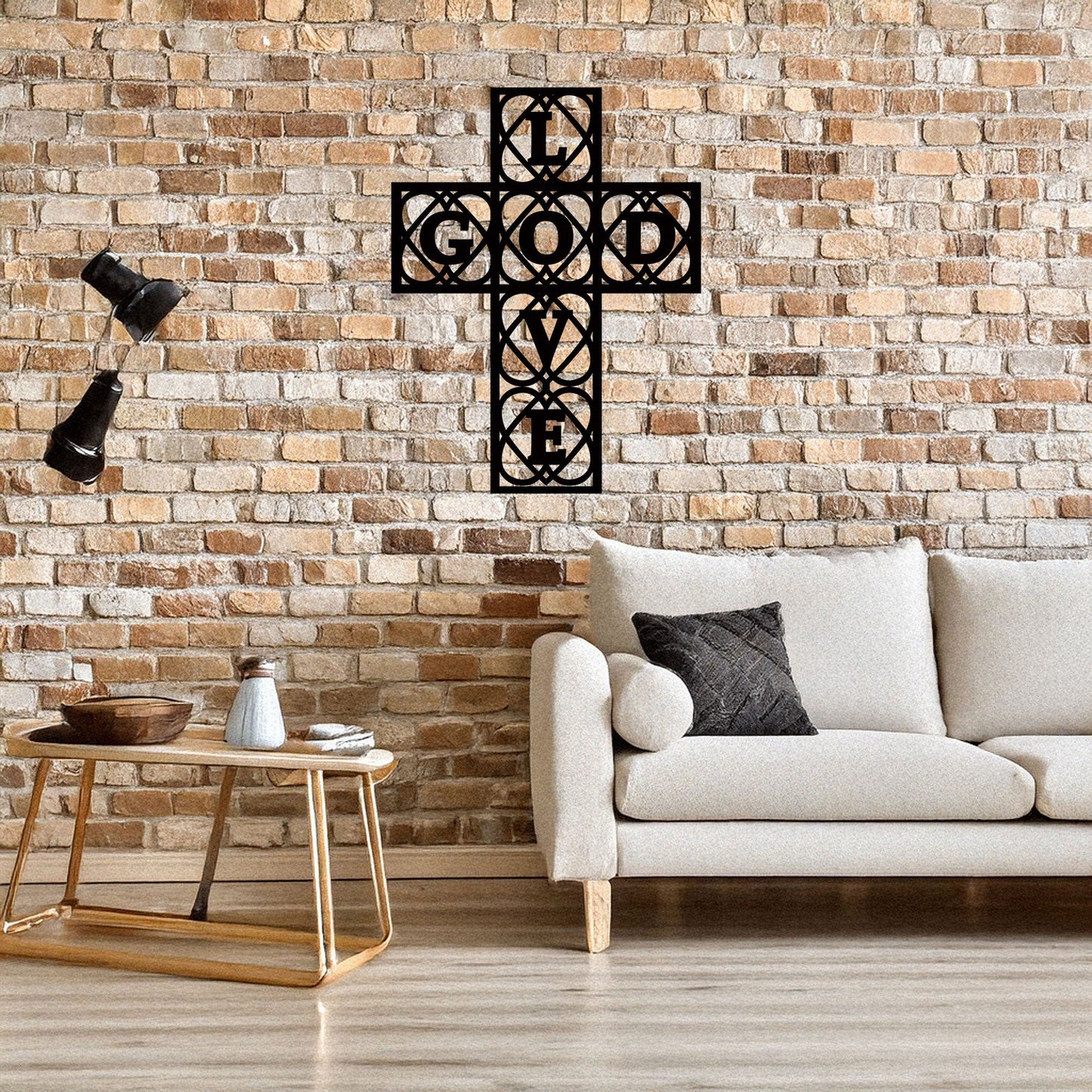 Laser Cut Metal Wall Decor, God and Love Cross Design, Black Religious Wall Art, Inspirational Faith Decor, Matte Black Wall Accent
