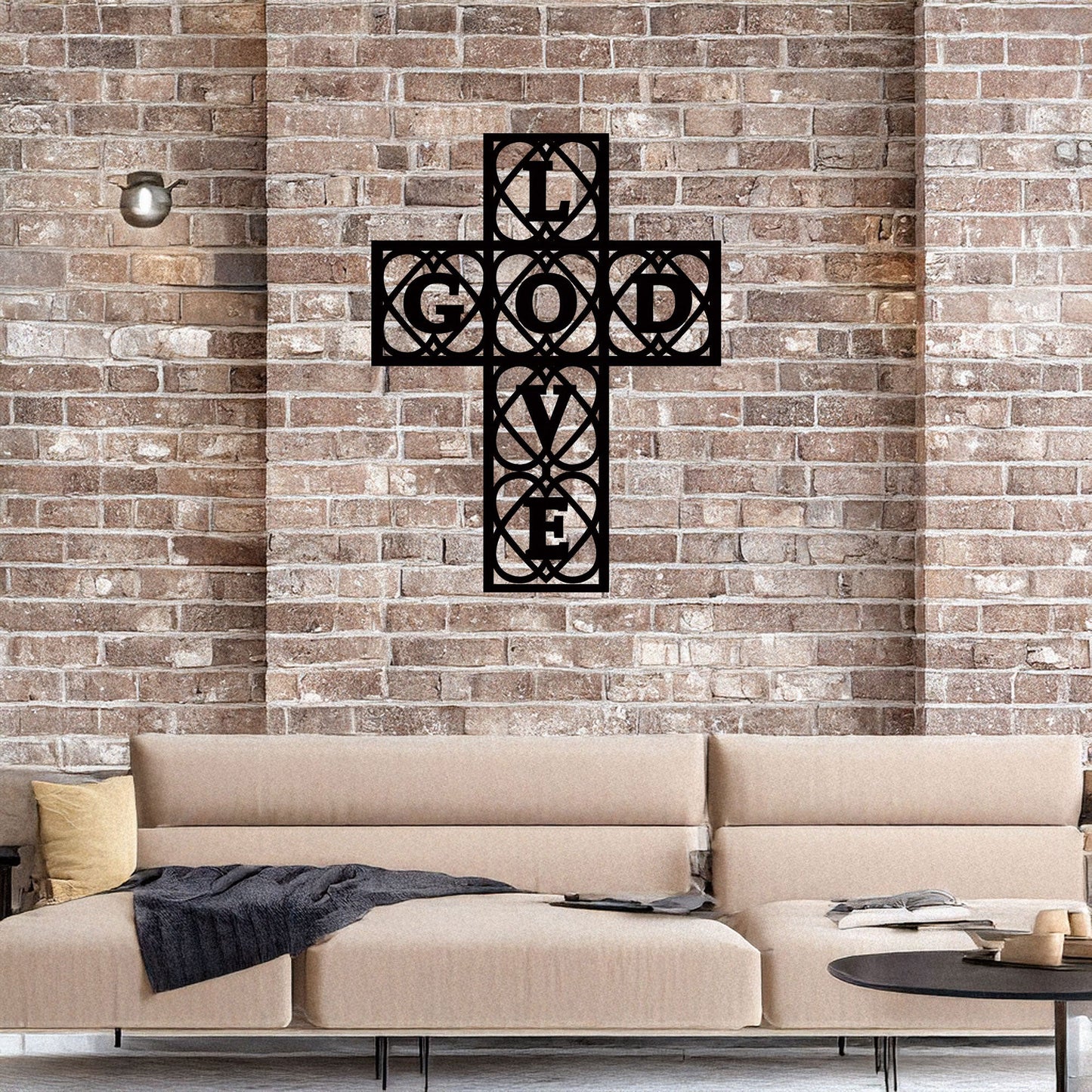 Laser Cut Metal Wall Decor, God and Love Cross Design, Black Religious Wall Art, Inspirational Faith Decor, Matte Black Wall Accent