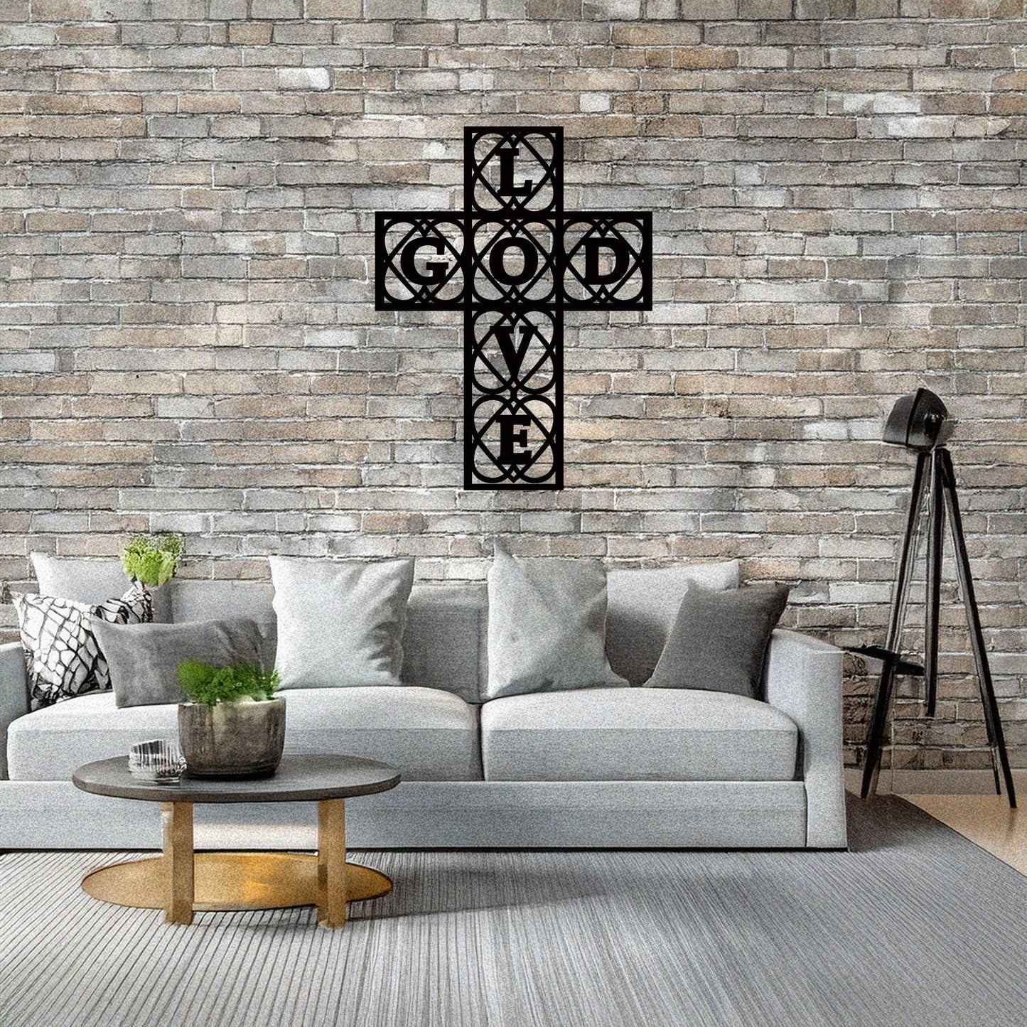 Laser Cut Metal Wall Decor, God and Love Cross Design, Black Religious Wall Art, Inspirational Faith Decor, Matte Black Wall Accent