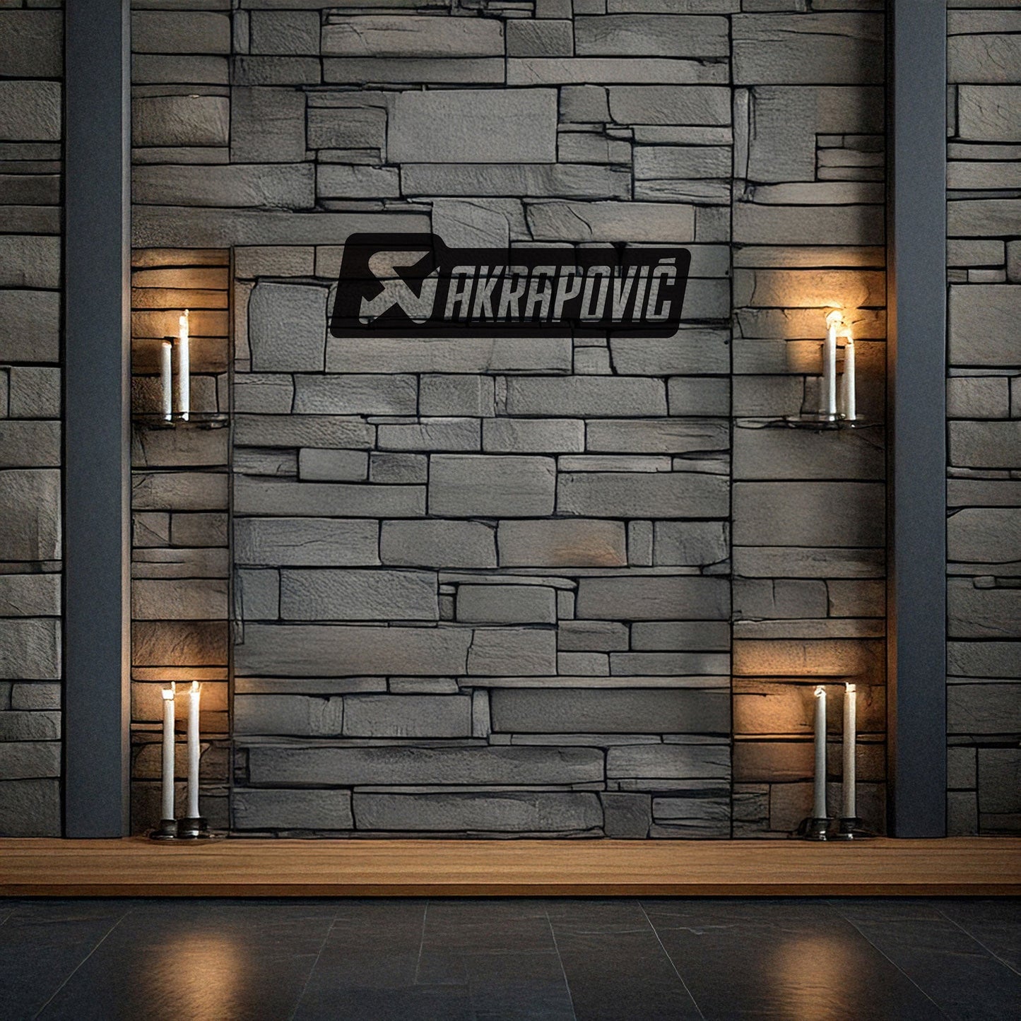 Laser Cut Metal Wall Decor, Akrapovic Logo Design, Black Motorcycle Brand Wall Art, Matte Black Garage Decor, Biker Gift