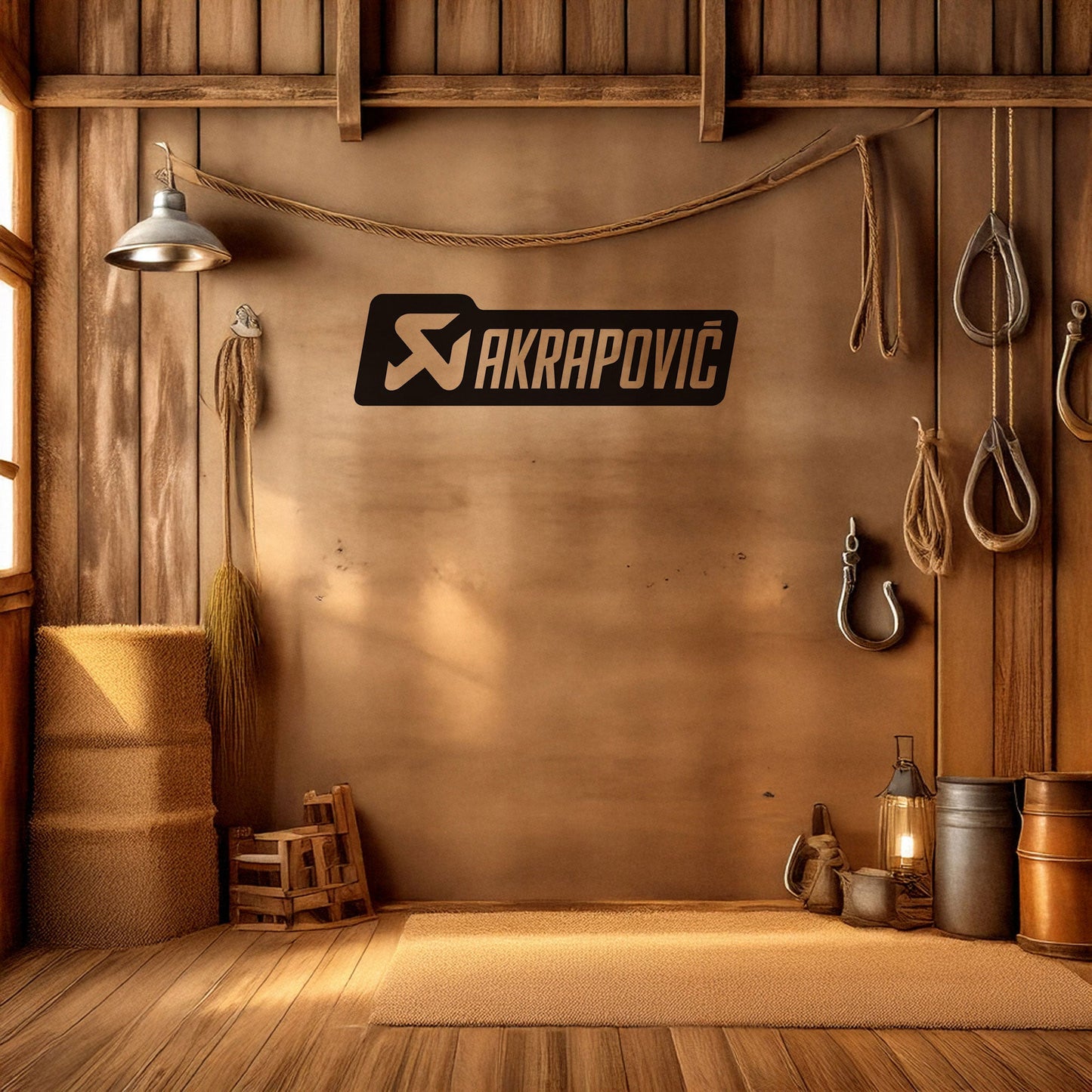 Laser Cut Metal Wall Decor, Akrapovic Logo Design, Black Motorcycle Brand Wall Art, Matte Black Garage Decor, Biker Gift