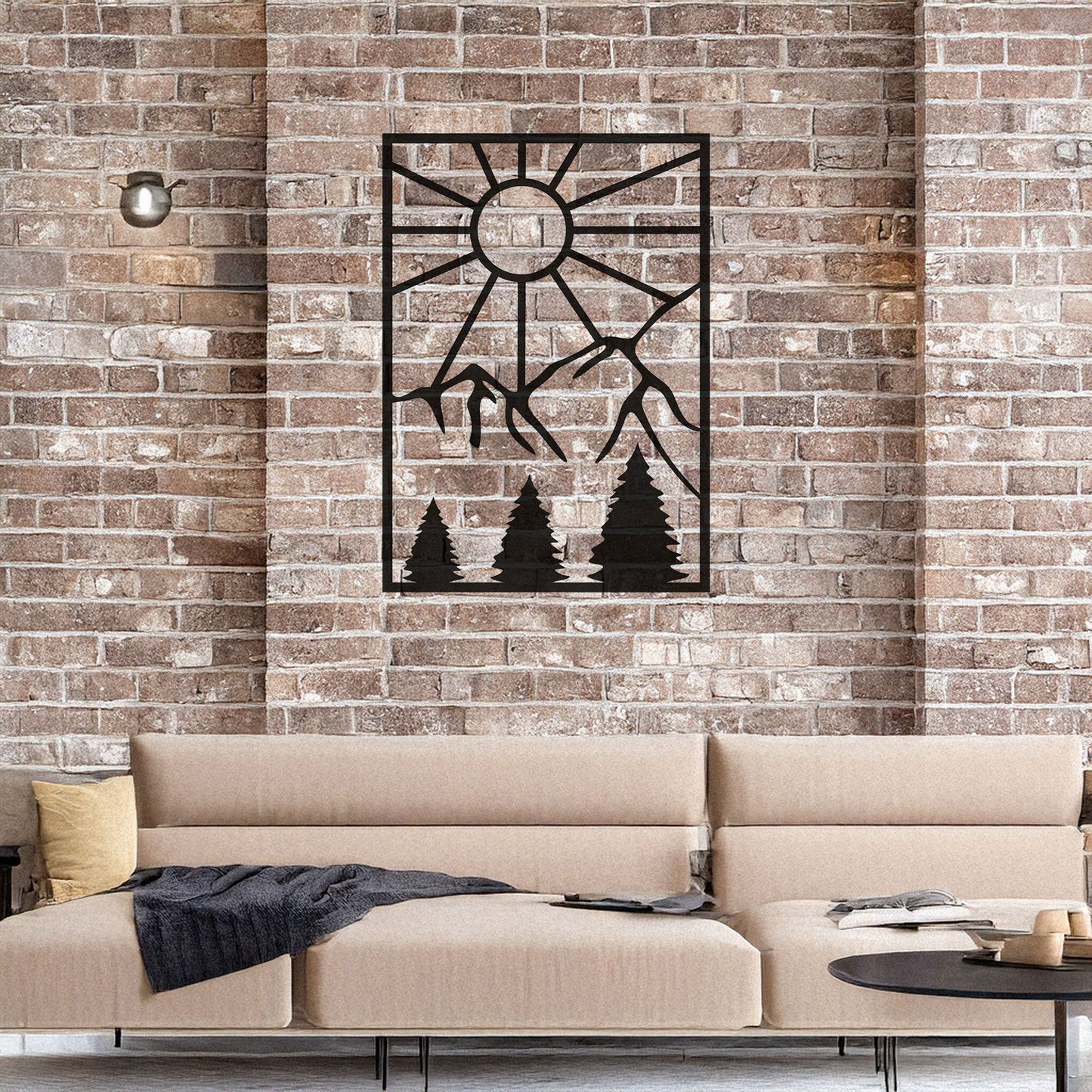 Laser Cut Metal Wall Decor, Sun and Mountain Design, Matte Black Rustic Wall Art, Nature-Inspired Metal Artwork, Outdoor Lover Gift