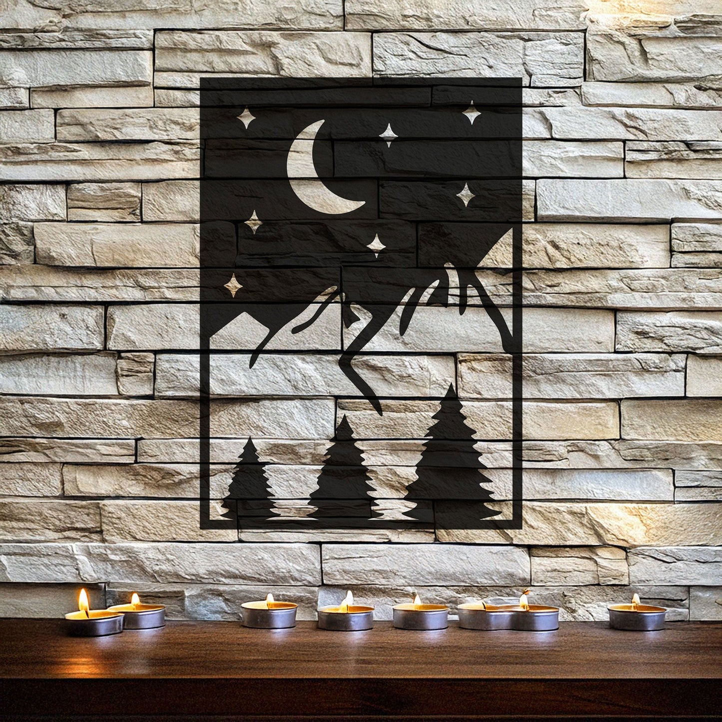 Laser Cut Metal Wall Decor, Sun Mountain Evening Design, Matte Black Nature Wall Art, Rustic Mountain Silhouette, Gift for Outdoor Lovers