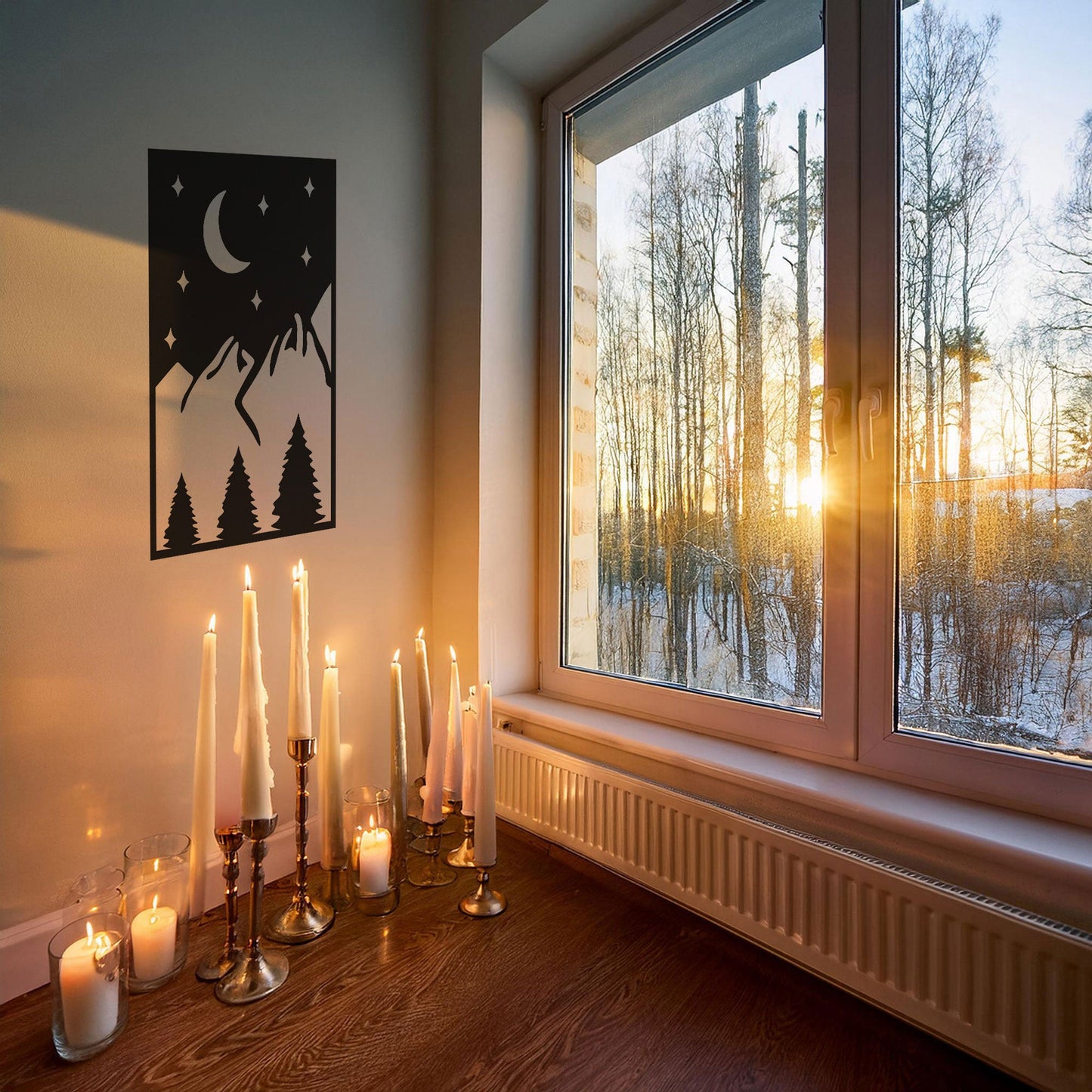 Laser Cut Metal Wall Decor, Sun Mountain Evening Design, Matte Black Nature Wall Art, Rustic Mountain Silhouette, Gift for Outdoor Lovers