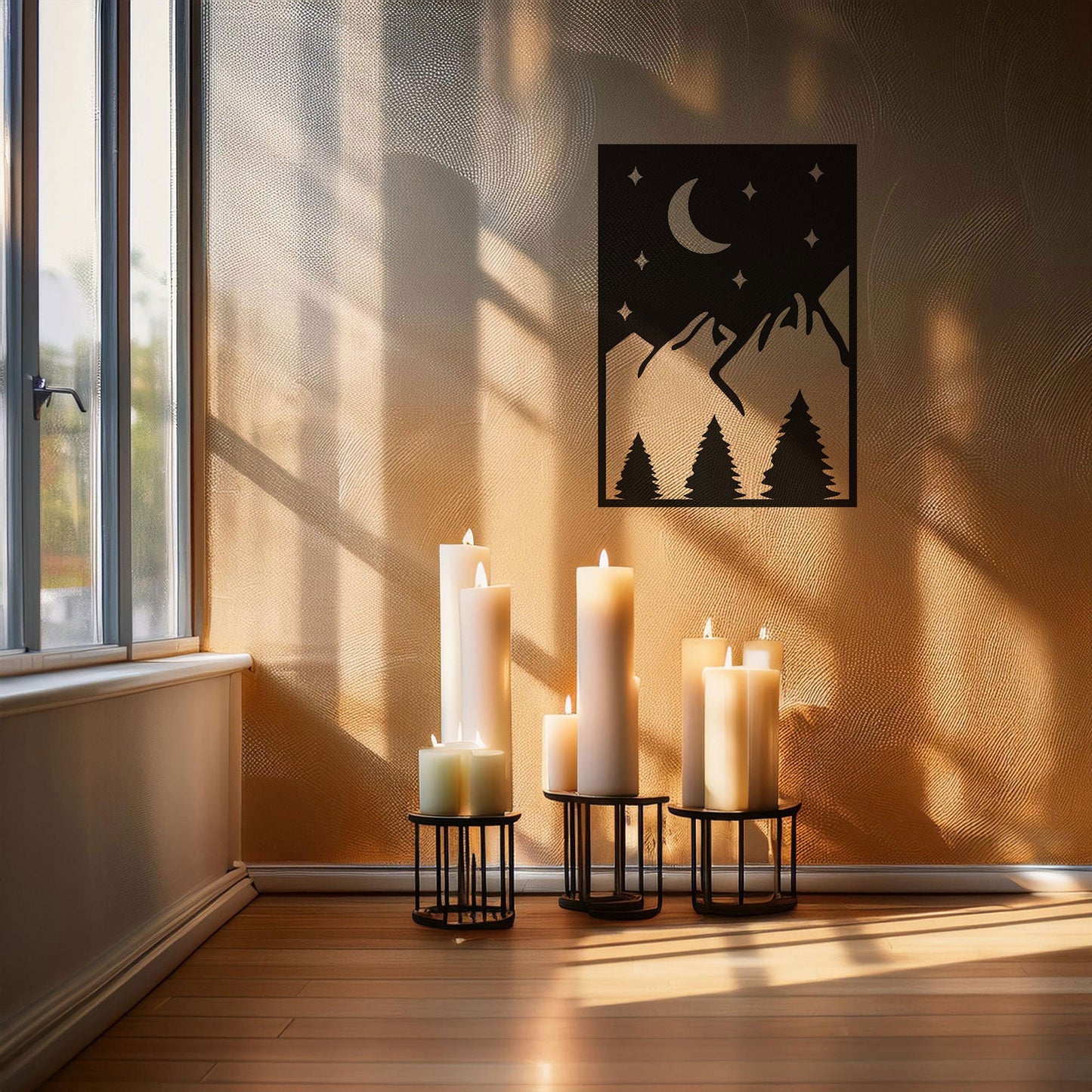 Laser Cut Metal Wall Decor, Sun Mountain Evening Design, Matte Black Nature Wall Art, Rustic Mountain Silhouette, Gift for Outdoor Lovers
