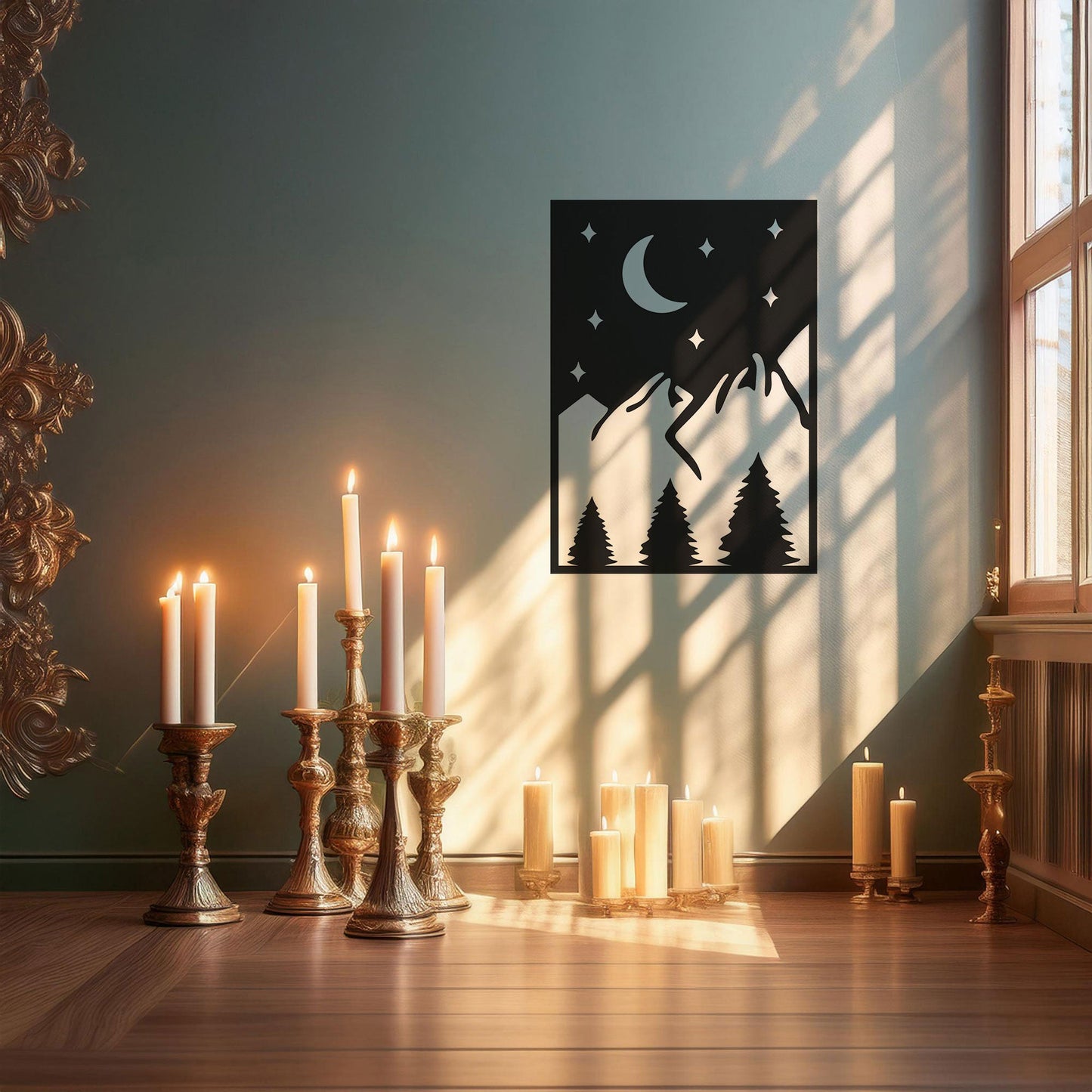 Laser Cut Metal Wall Decor, Sun Mountain Evening Design, Matte Black Nature Wall Art, Rustic Mountain Silhouette, Gift for Outdoor Lovers