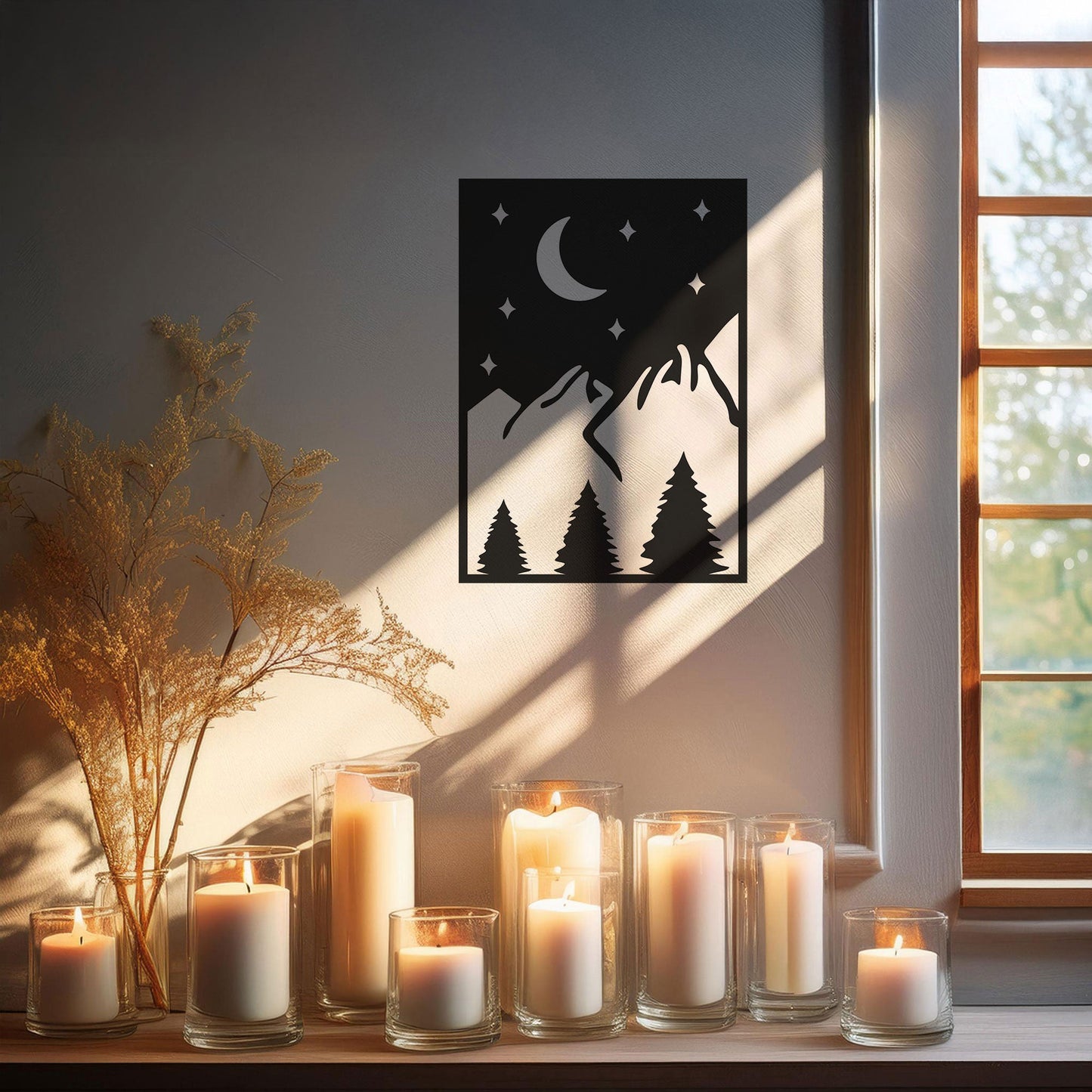 Laser Cut Metal Wall Decor, Sun Mountain Evening Design, Matte Black Nature Wall Art, Rustic Mountain Silhouette, Gift for Outdoor Lovers
