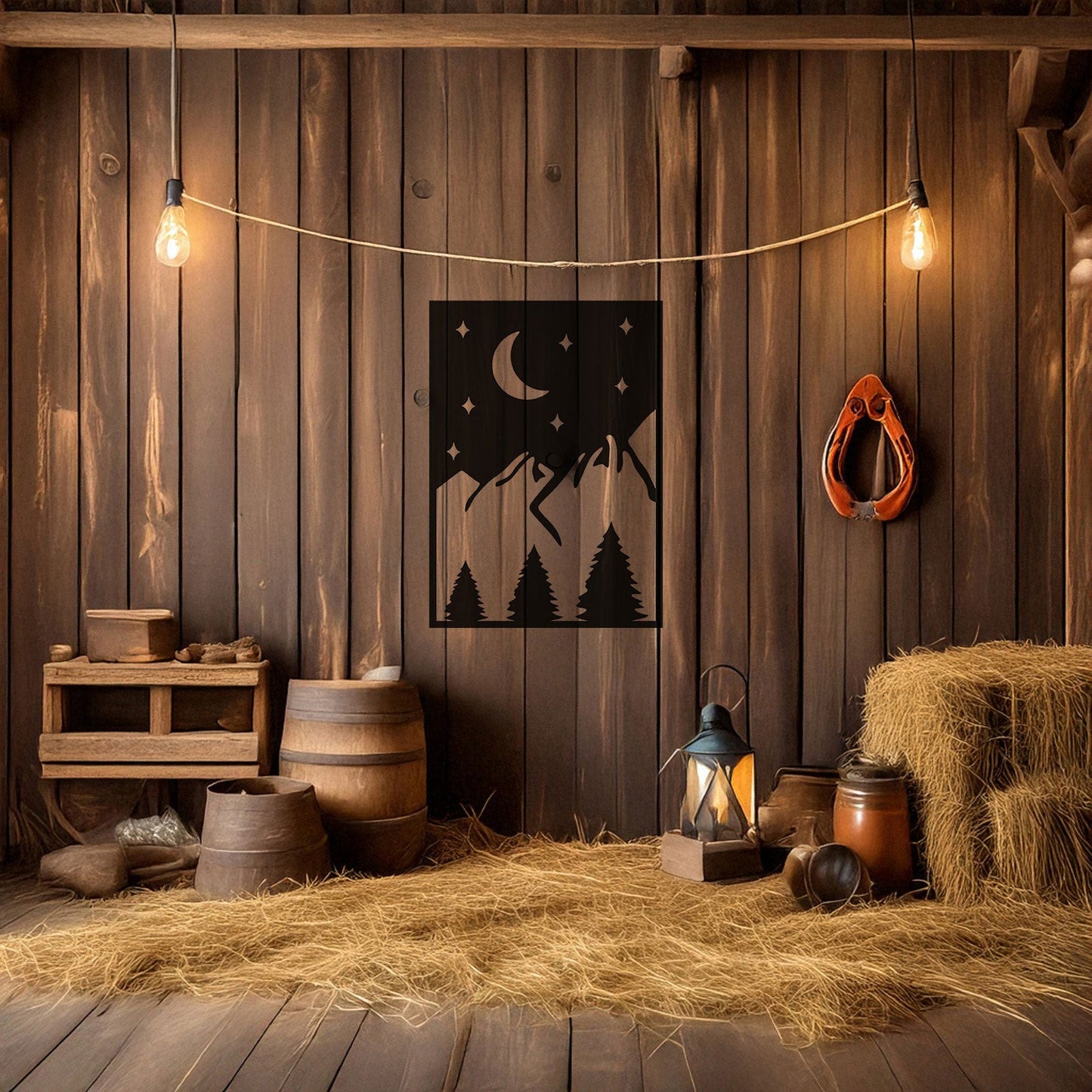 Laser Cut Metal Wall Decor, Sun Mountain Evening Design, Matte Black Nature Wall Art, Rustic Mountain Silhouette, Gift for Outdoor Lovers