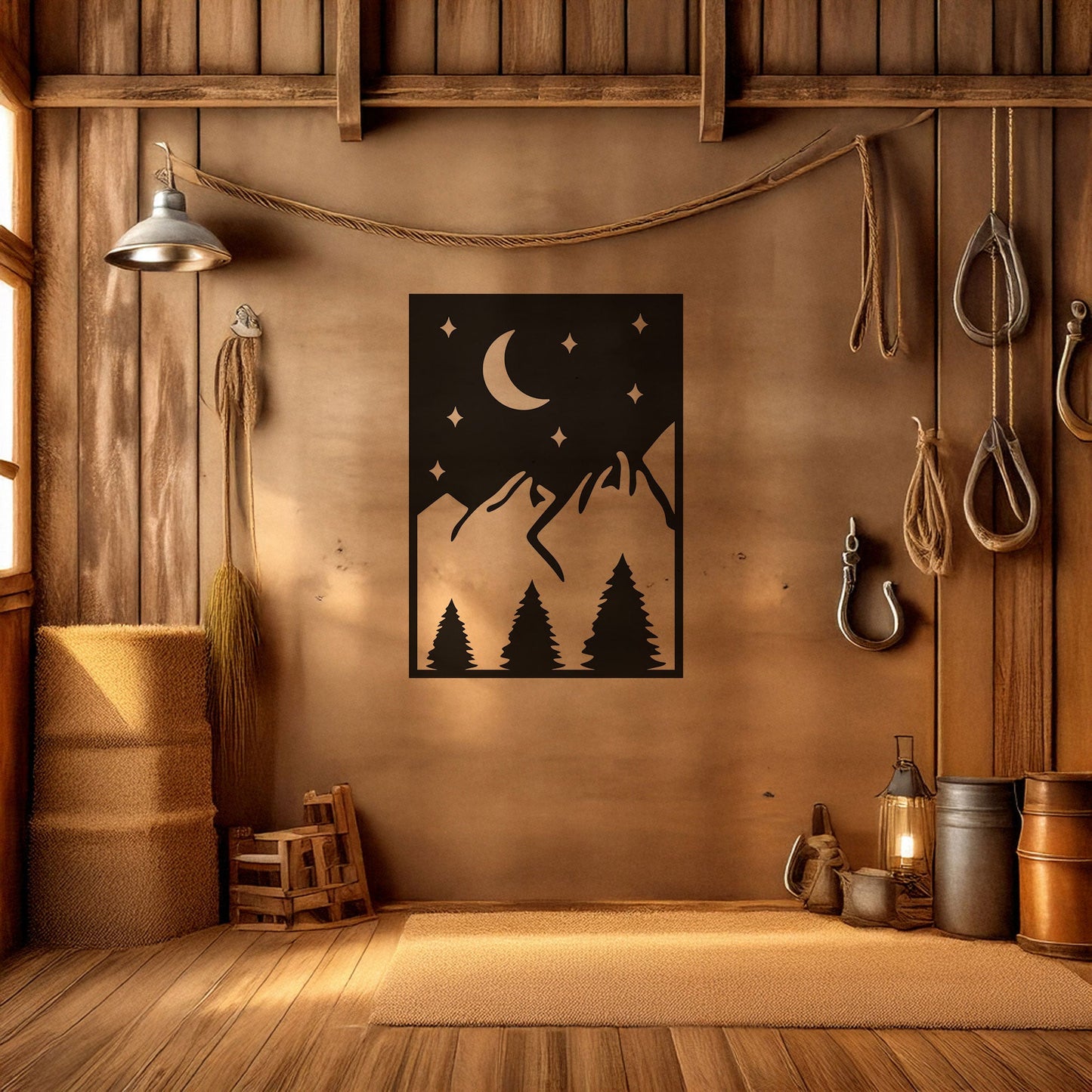 Laser Cut Metal Wall Decor, Sun Mountain Evening Design, Matte Black Nature Wall Art, Rustic Mountain Silhouette, Gift for Outdoor Lovers