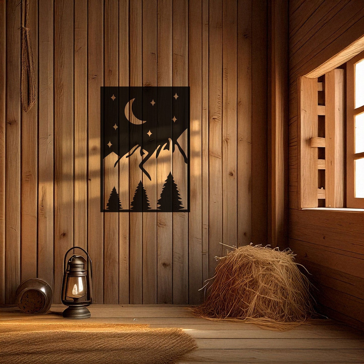 Laser Cut Metal Wall Decor, Sun Mountain Evening Design, Matte Black Nature Wall Art, Rustic Mountain Silhouette, Gift for Outdoor Lovers