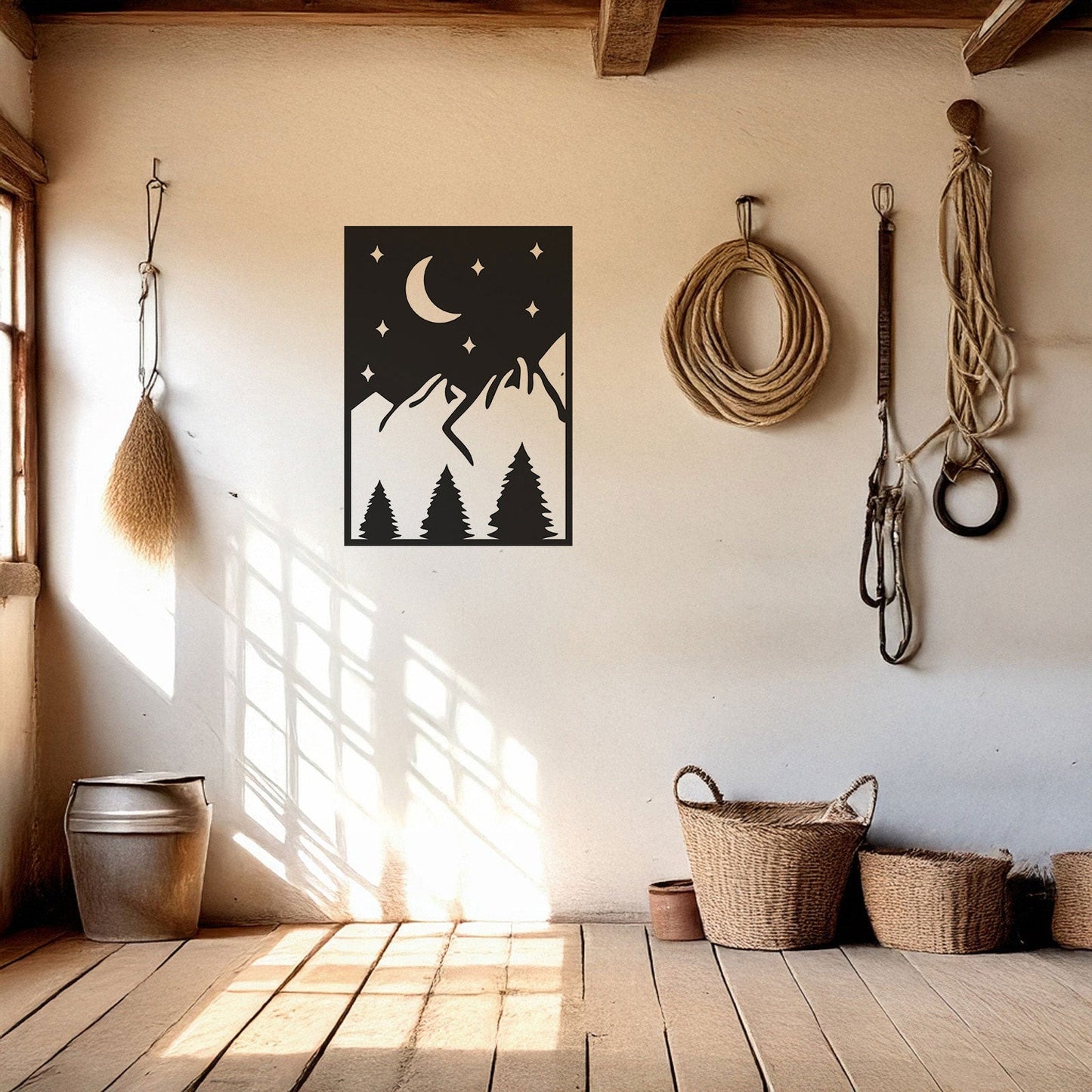 Laser Cut Metal Wall Decor, Sun Mountain Evening Design, Matte Black Nature Wall Art, Rustic Mountain Silhouette, Gift for Outdoor Lovers