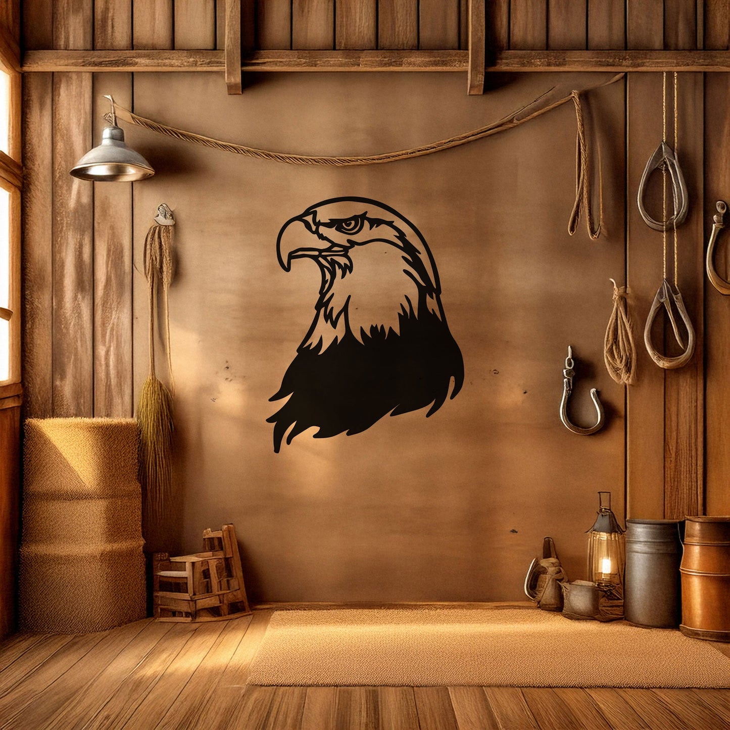 Laser Cut Eagle Wall Decor, Matte Black Metal Bird Art, Patriotic Gift for Nature Lovers, Rustic Wall Accent, 3 Sizes