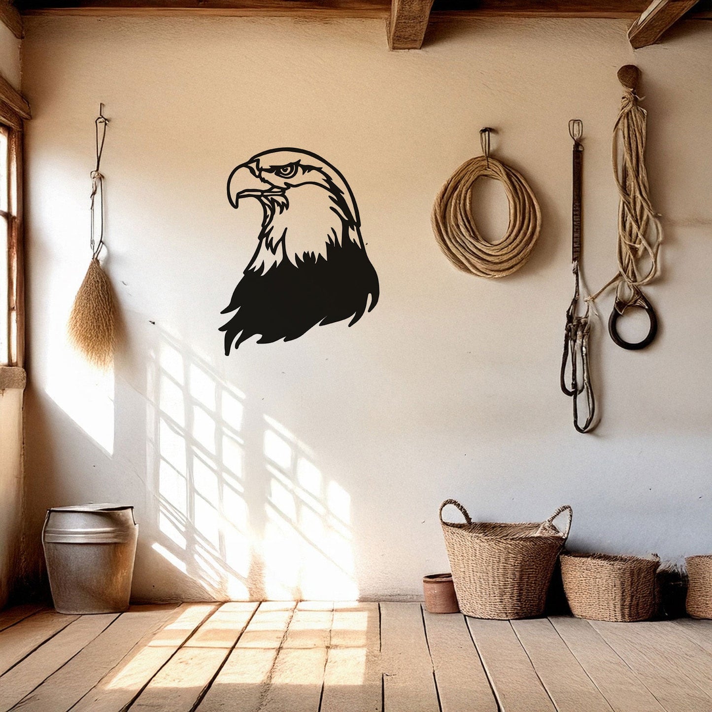 Laser Cut Eagle Wall Decor, Matte Black Metal Bird Art, Patriotic Gift for Nature Lovers, Rustic Wall Accent, 3 Sizes