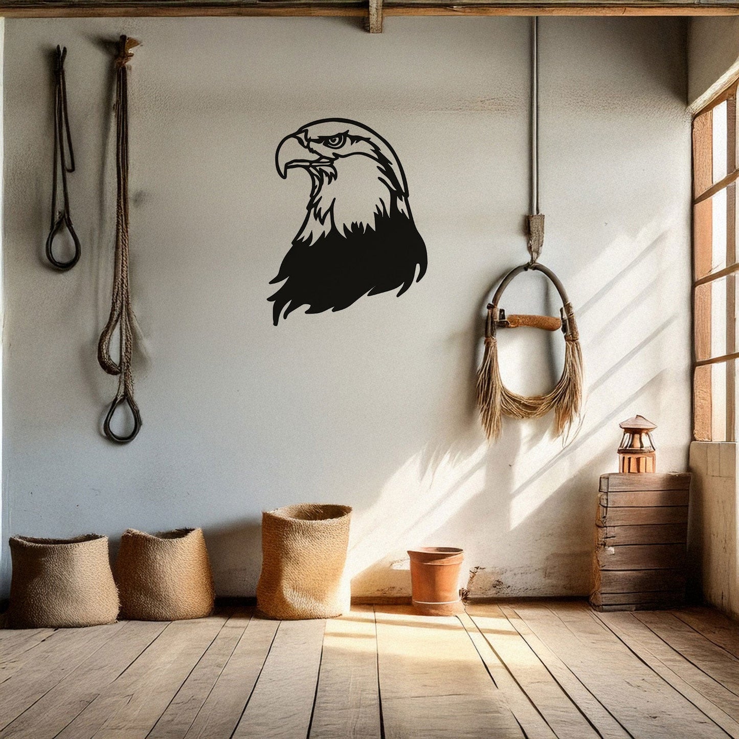 Laser Cut Eagle Wall Decor, Matte Black Metal Bird Art, Patriotic Gift for Nature Lovers, Rustic Wall Accent, 3 Sizes