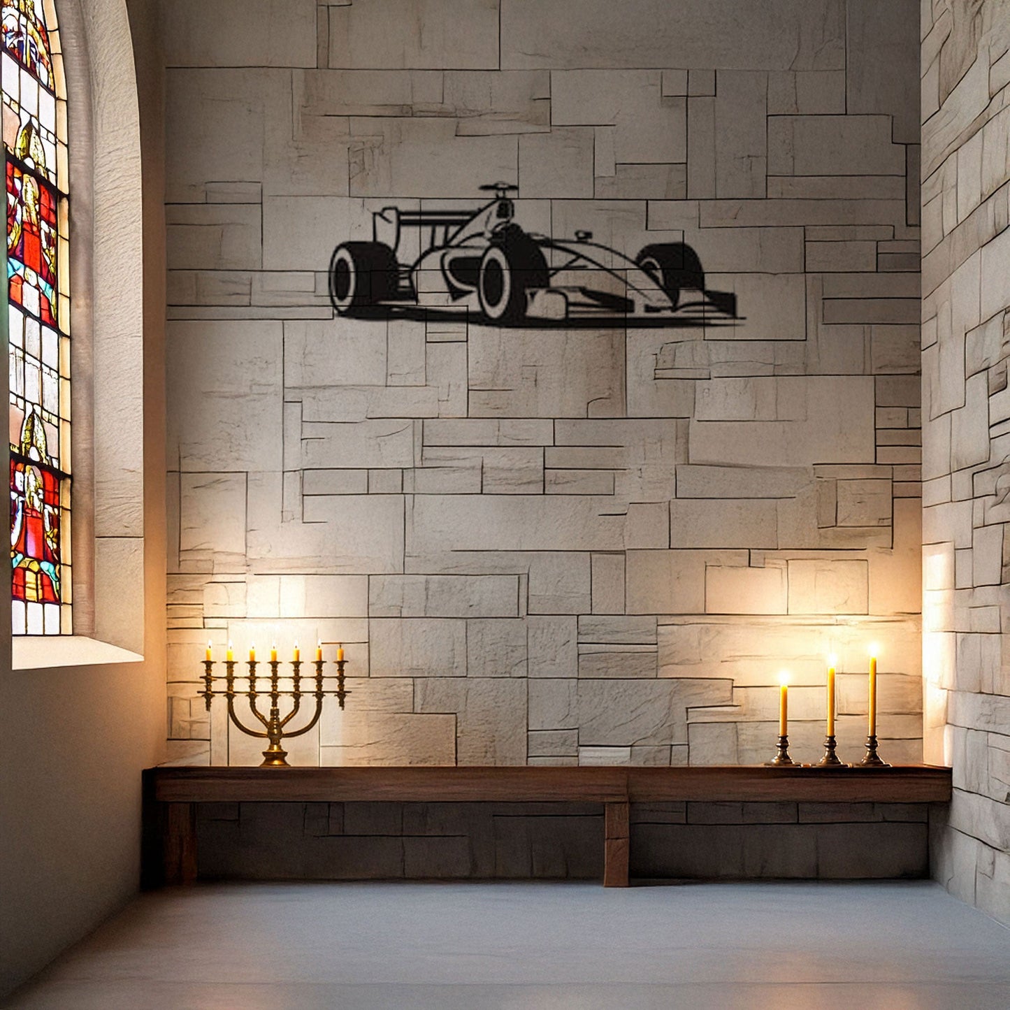 Formula 1 Car Laser Cut Metal Wall Decor, Black Racing Car Side View, Modern Motorsports Gift, 3 Sizes