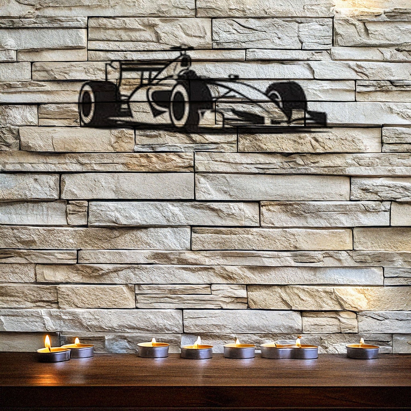 Formula 1 Car Laser Cut Metal Wall Decor, Black Racing Car Side View, Modern Motorsports Gift, 3 Sizes