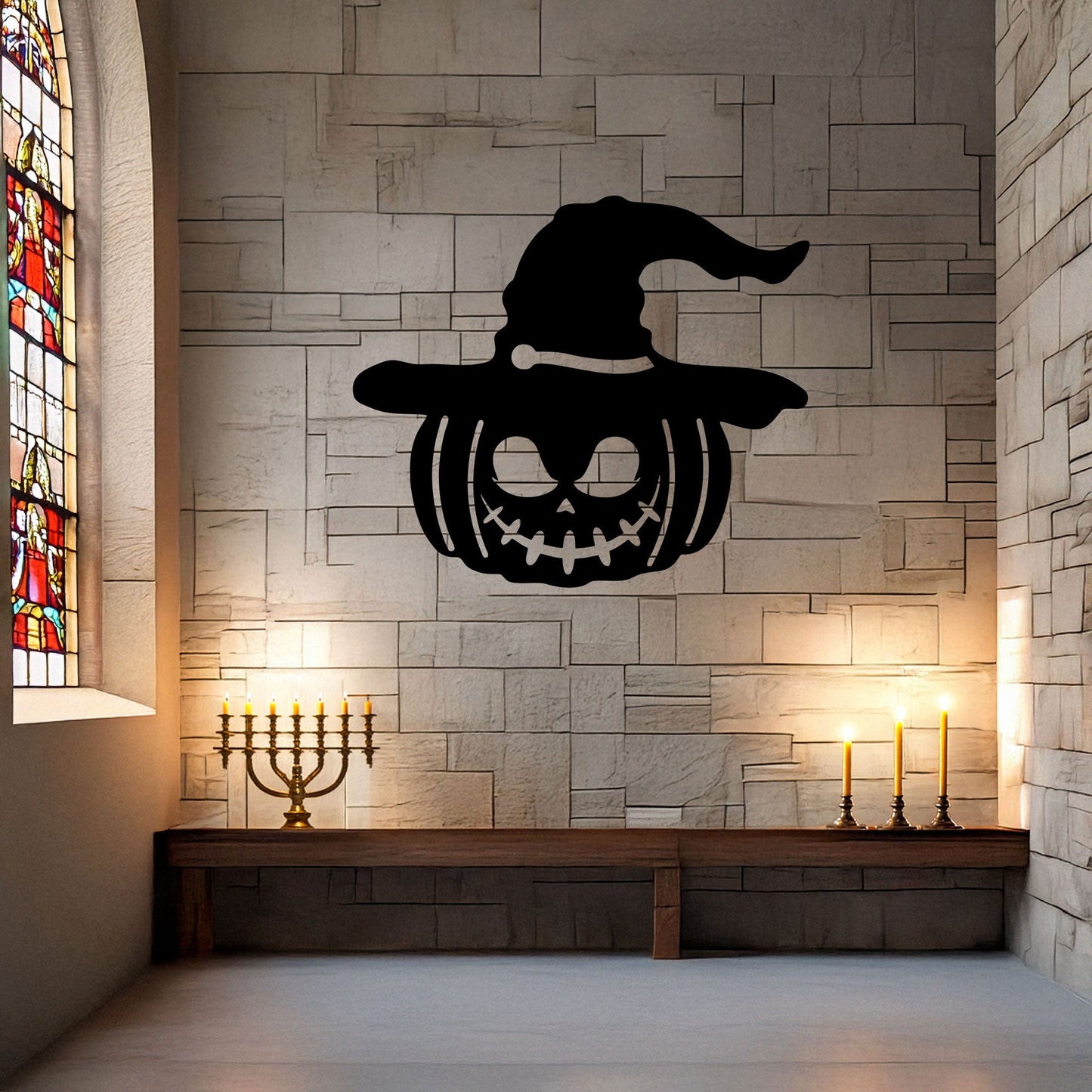 Halloween Pumpkin Metal Wall Decor, Black Laser Cut Pumpkin with Witch Hat, Spooky Halloween Wall Art, 3 Sizes