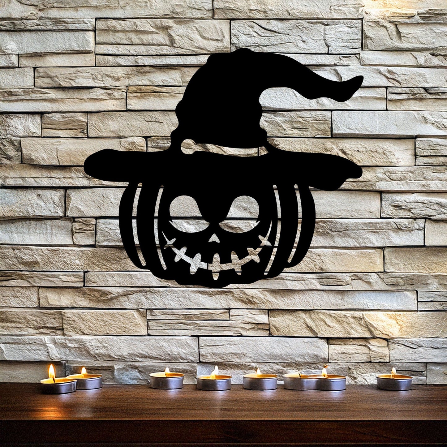 Halloween Pumpkin Metal Wall Decor, Black Laser Cut Pumpkin with Witch Hat, Spooky Halloween Wall Art, 3 Sizes