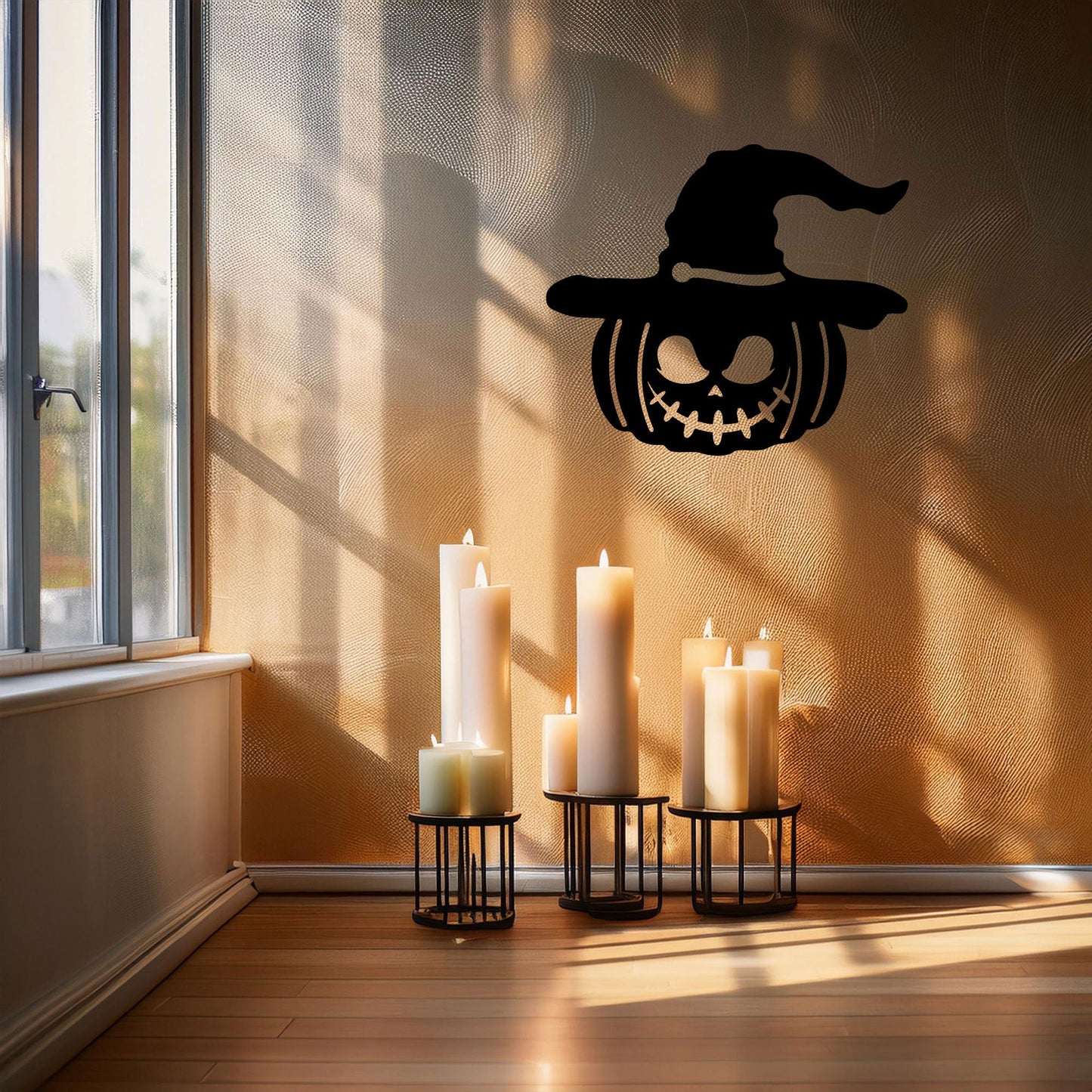Halloween Pumpkin Metal Wall Decor, Black Laser Cut Pumpkin with Witch Hat, Spooky Halloween Wall Art, 3 Sizes