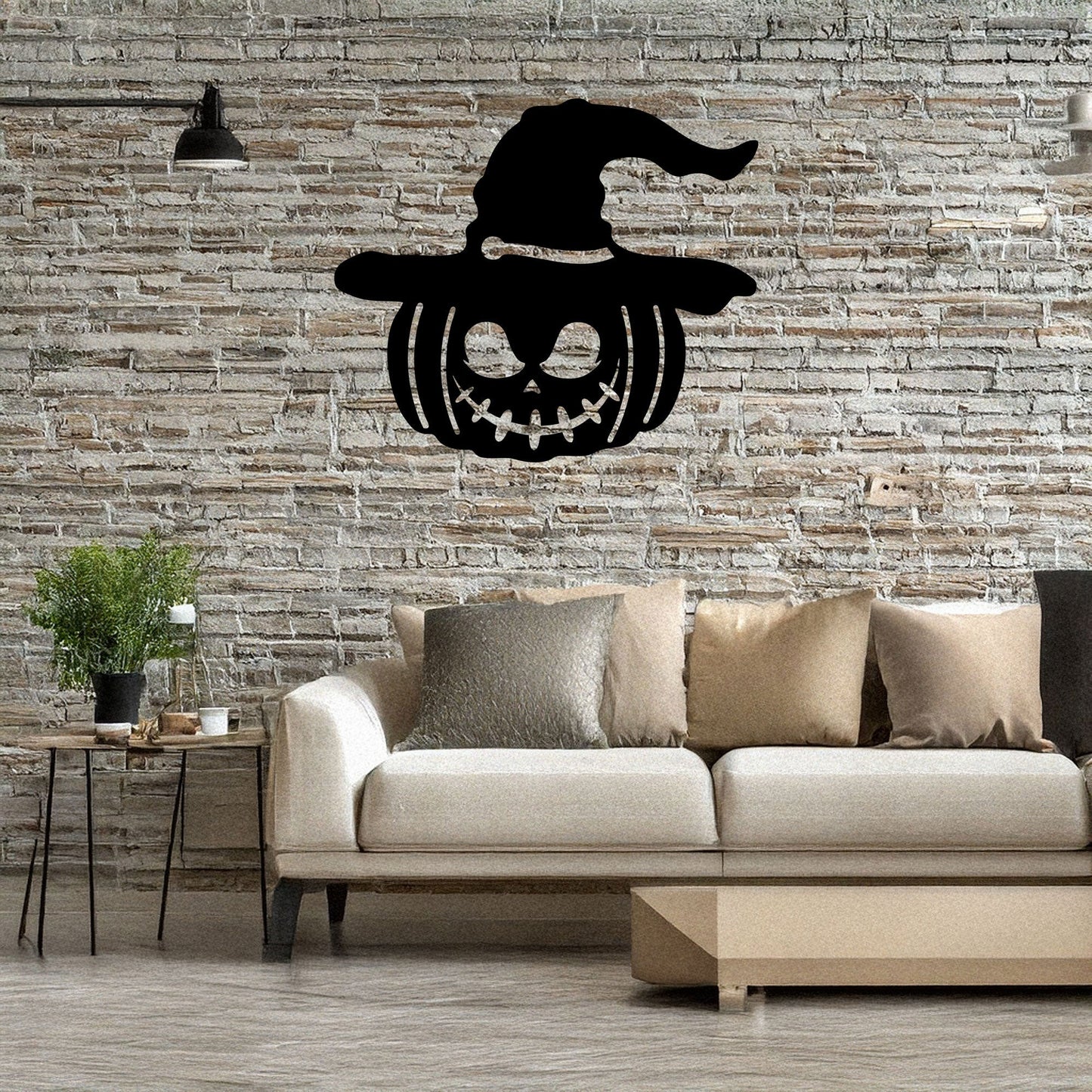 Halloween Pumpkin Metal Wall Decor, Black Laser Cut Pumpkin with Witch Hat, Spooky Halloween Wall Art, 3 Sizes
