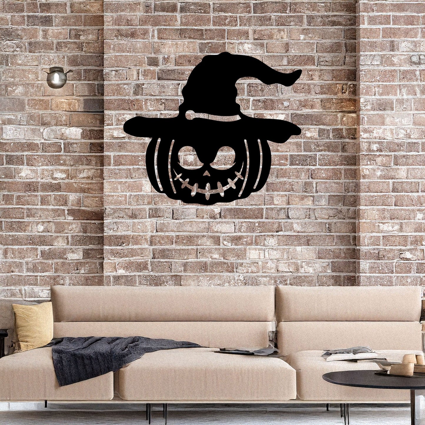 Halloween Pumpkin Metal Wall Decor, Black Laser Cut Pumpkin with Witch Hat, Spooky Halloween Wall Art, 3 Sizes