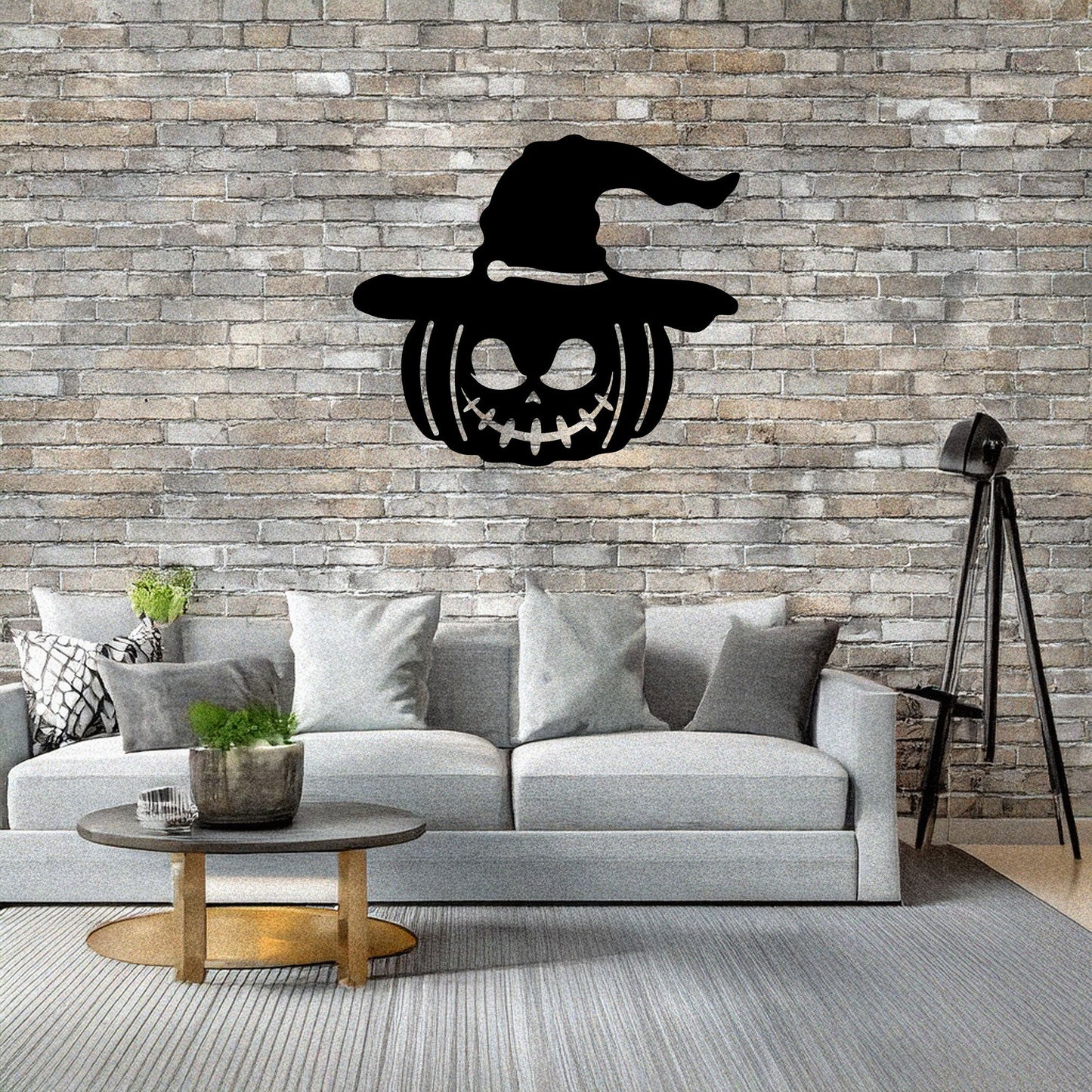 Halloween Pumpkin Metal Wall Decor, Black Laser Cut Pumpkin with Witch Hat, Spooky Halloween Wall Art, 3 Sizes