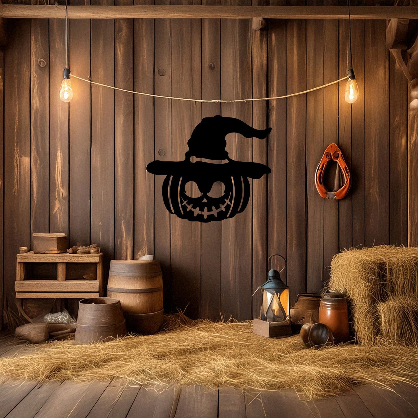 Halloween Pumpkin Metal Wall Decor, Black Laser Cut Pumpkin with Witch Hat, Spooky Halloween Wall Art, 3 Sizes