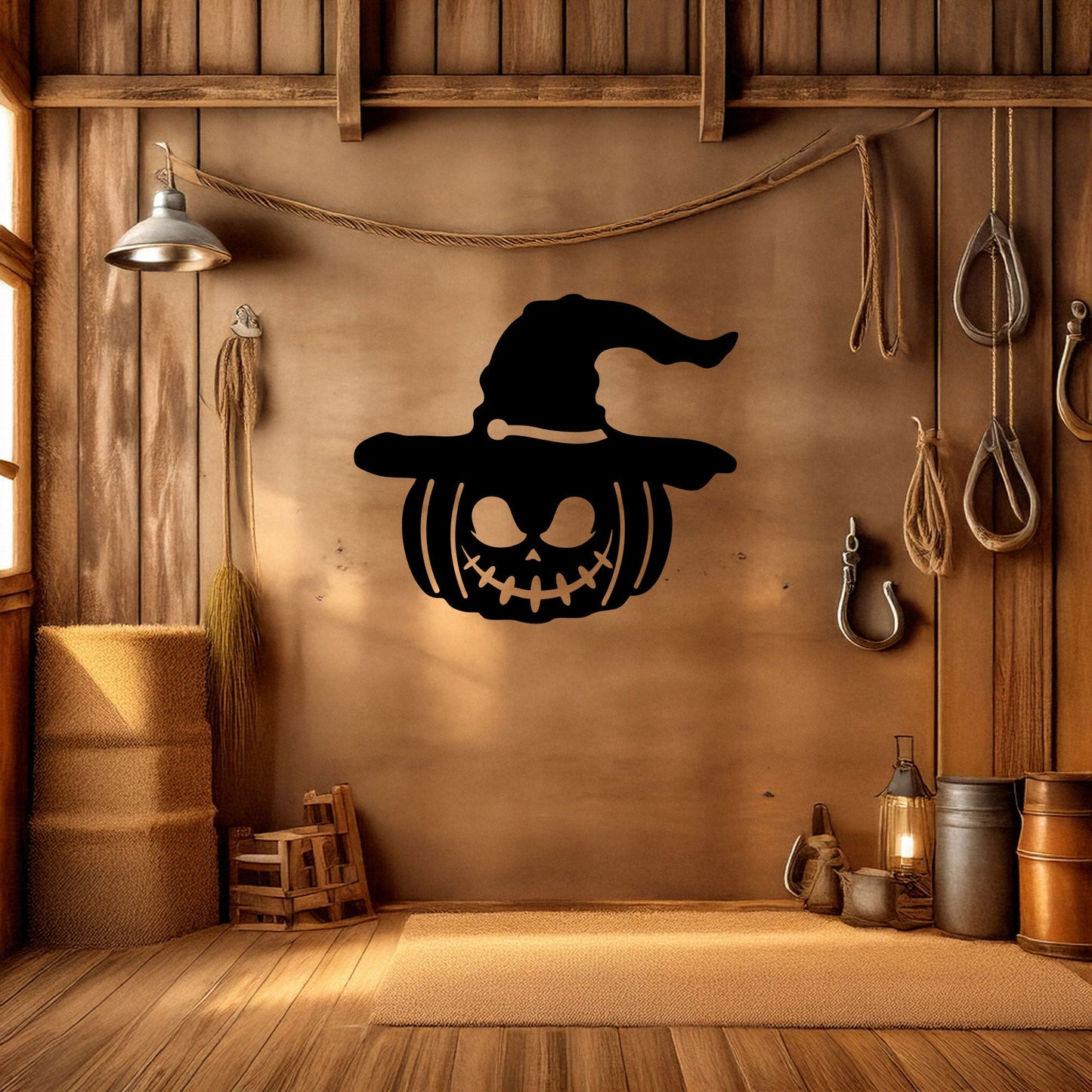 Halloween Pumpkin Metal Wall Decor, Black Laser Cut Pumpkin with Witch Hat, Spooky Halloween Wall Art, 3 Sizes