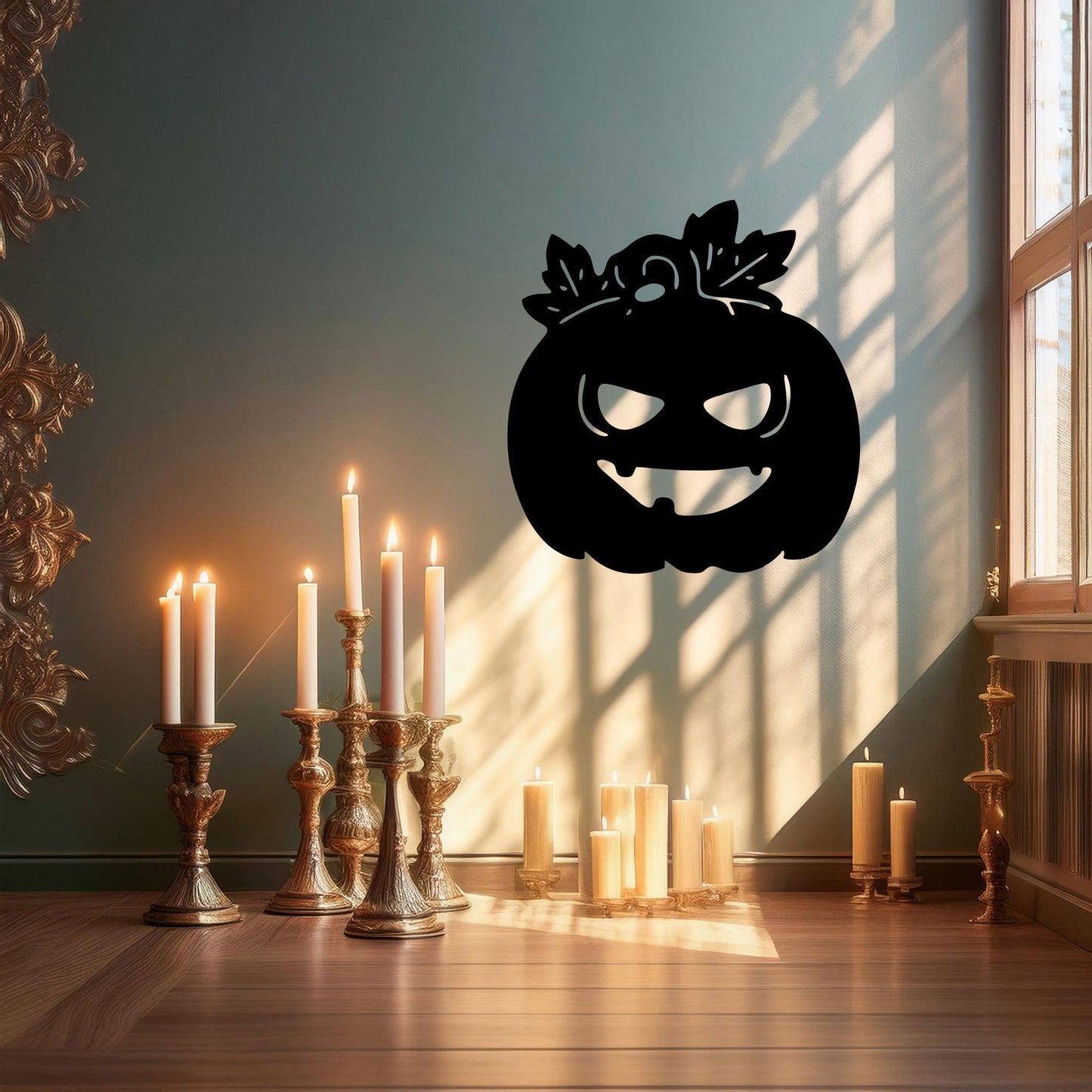 Halloween Pumpkin Metal Wall Decor, Black Laser Cut Spooky Pumpkin Wall Art, Halloween Decoration, 3 Sizes Available