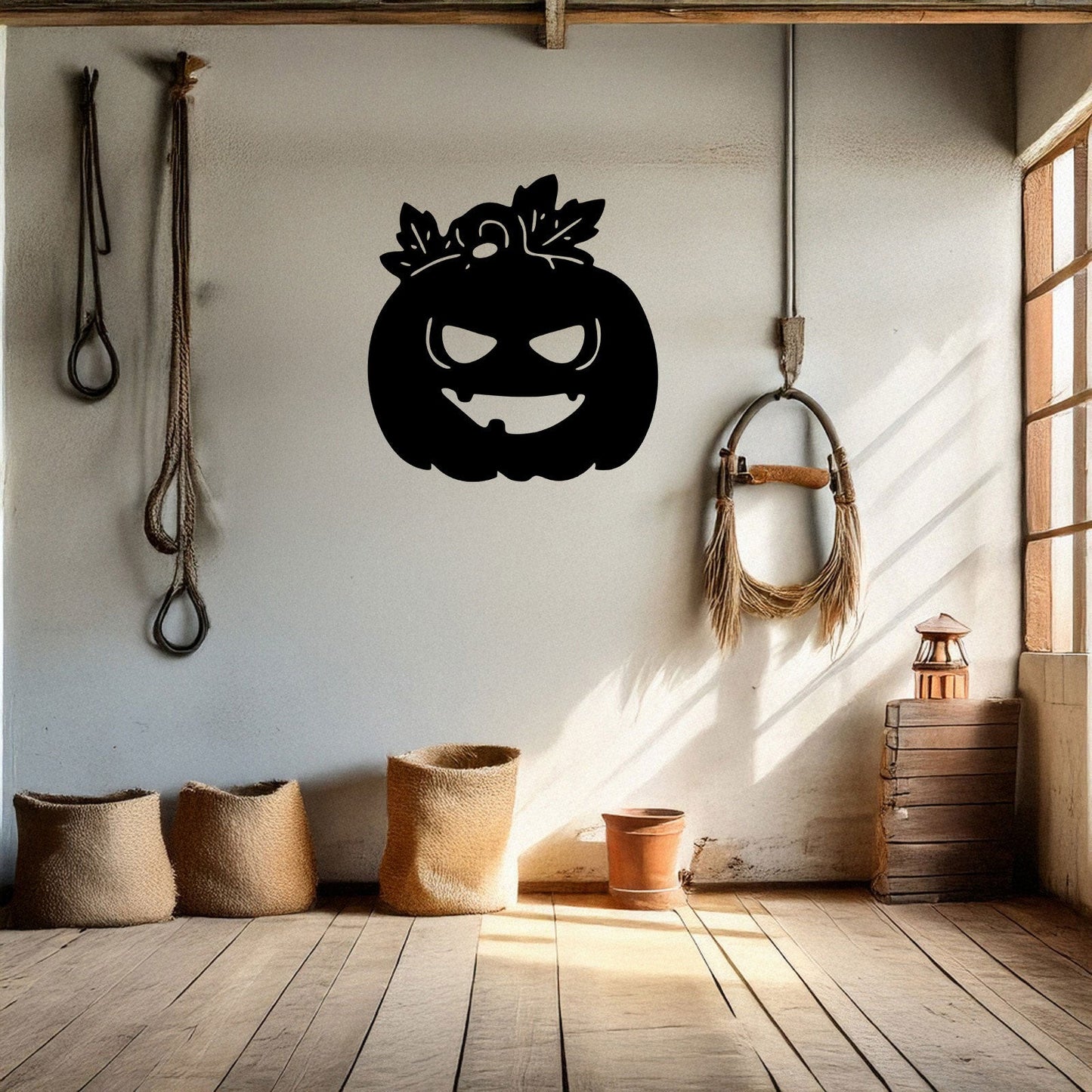 Halloween Pumpkin Metal Wall Decor, Black Laser Cut Spooky Pumpkin Wall Art, Halloween Decoration, 3 Sizes Available