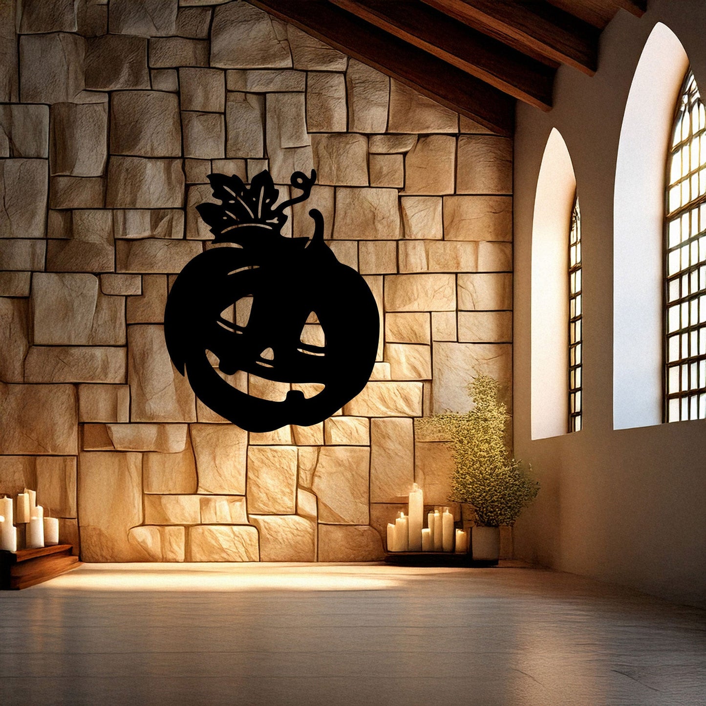 Halloween Pumpkin Metal Wall Art, Spooky Laser Cut Pumpkin Design, Black Metal Wall Decor for Halloween, 3 Sizes Available