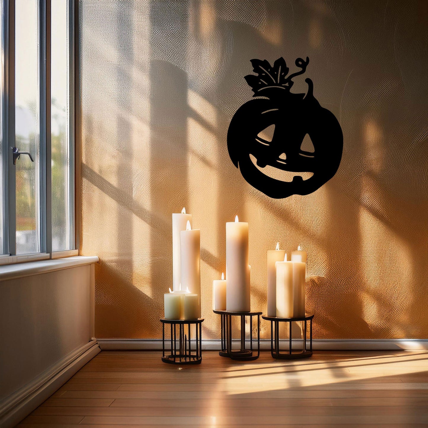 Halloween Pumpkin Metal Wall Art, Spooky Laser Cut Pumpkin Design, Black Metal Wall Decor for Halloween, 3 Sizes Available
