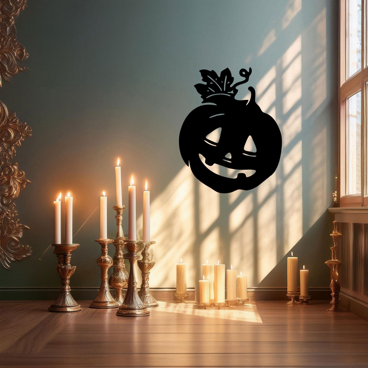 Halloween Pumpkin Metal Wall Art, Spooky Laser Cut Pumpkin Design, Black Metal Wall Decor for Halloween, 3 Sizes Available