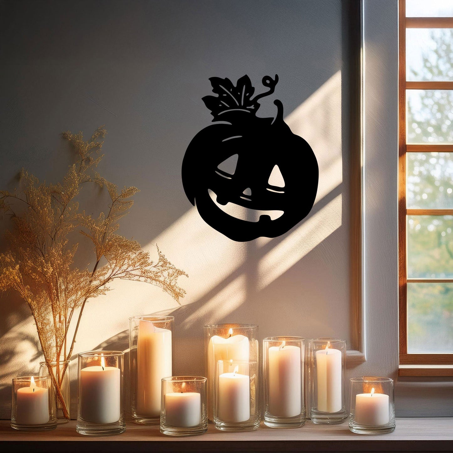 Halloween Pumpkin Metal Wall Art, Spooky Laser Cut Pumpkin Design, Black Metal Wall Decor for Halloween, 3 Sizes Available