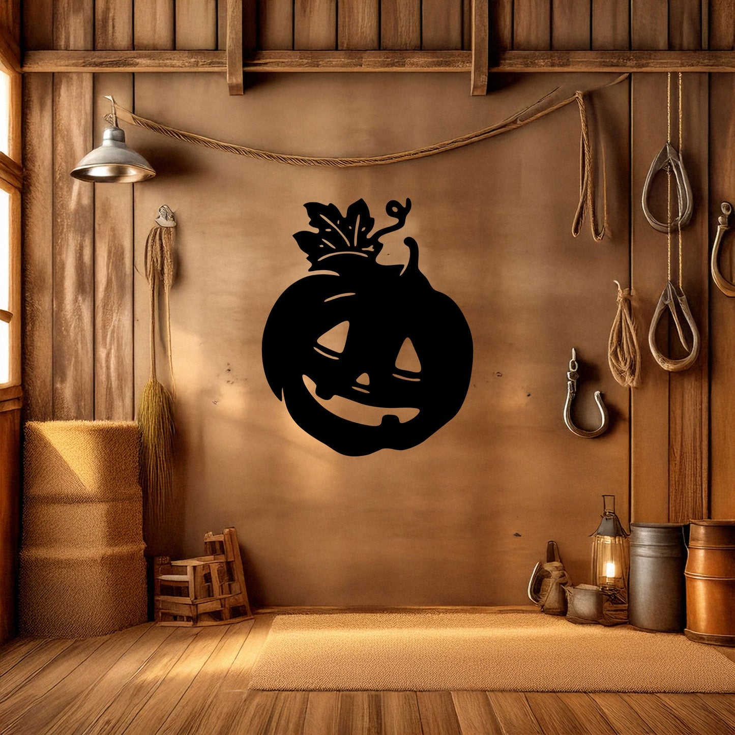 Halloween Pumpkin Metal Wall Art, Spooky Laser Cut Pumpkin Design, Black Metal Wall Decor for Halloween, 3 Sizes Available