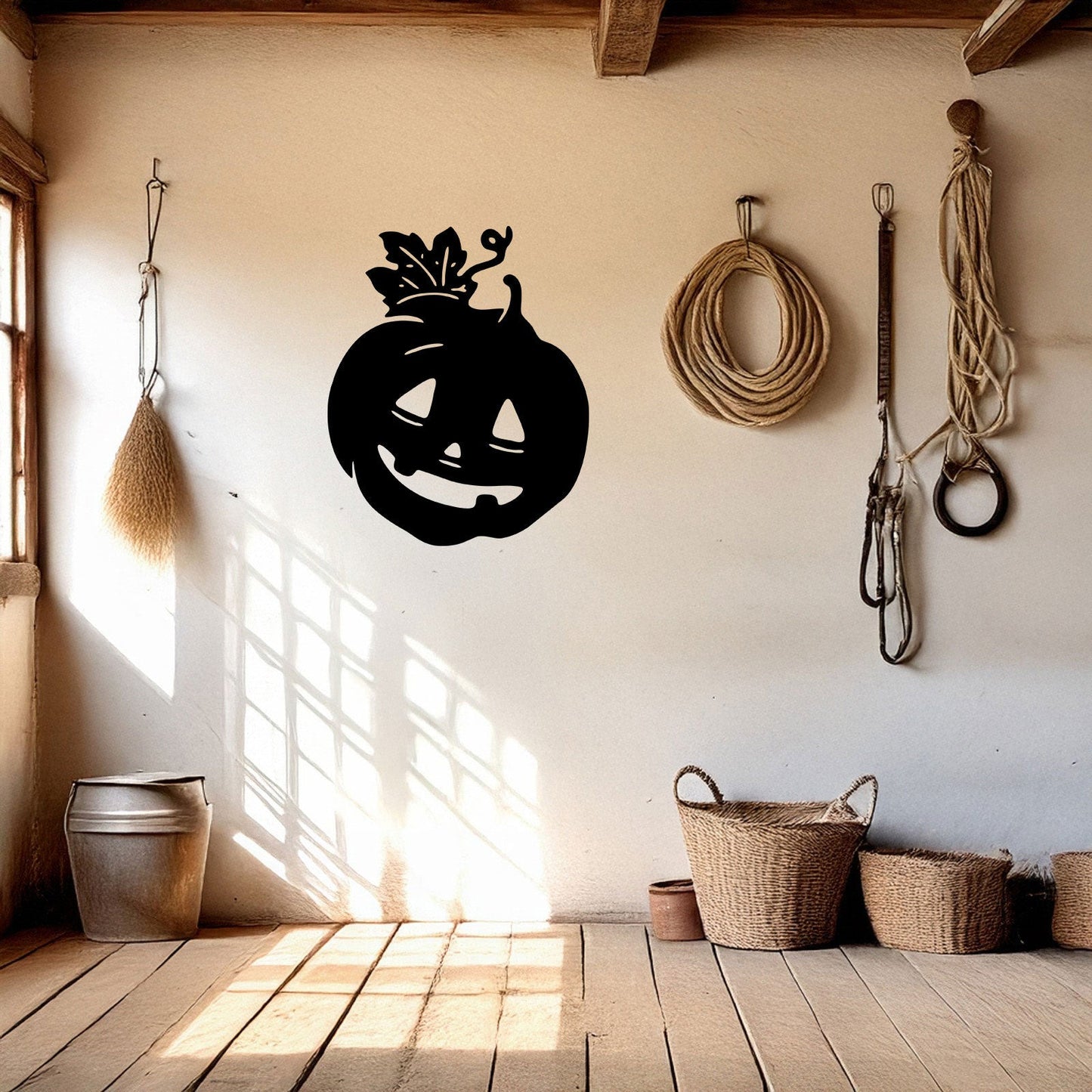 Halloween Pumpkin Metal Wall Art, Spooky Laser Cut Pumpkin Design, Black Metal Wall Decor for Halloween, 3 Sizes Available