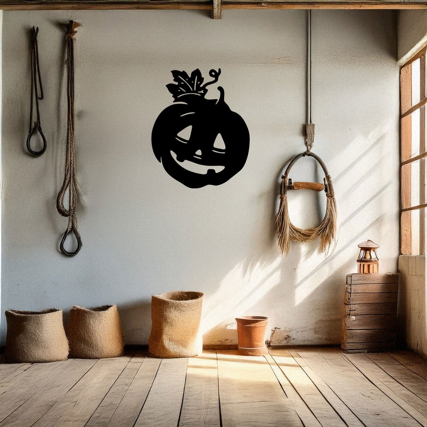Halloween Pumpkin Metal Wall Art, Spooky Laser Cut Pumpkin Design, Black Metal Wall Decor for Halloween, 3 Sizes Available