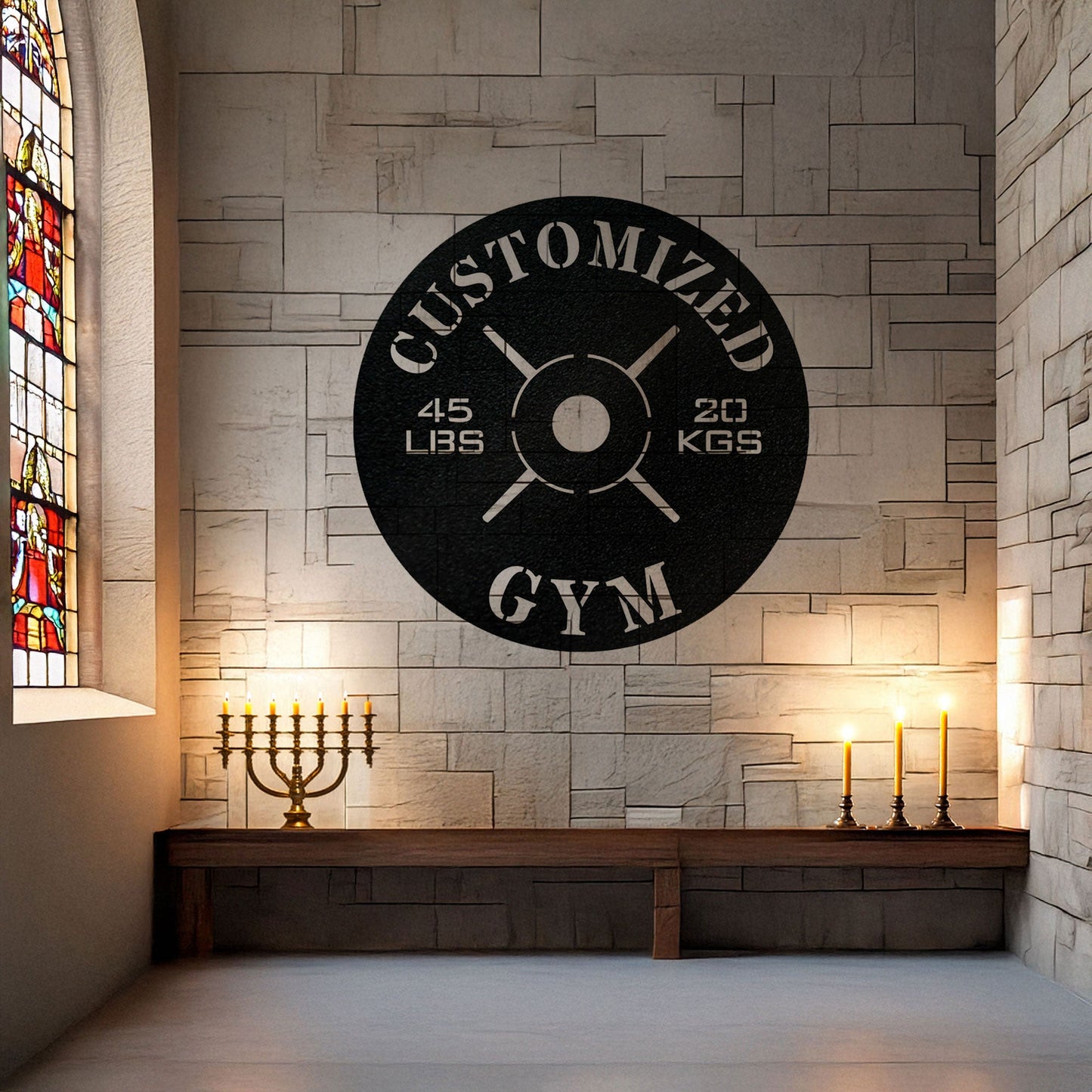 Gym Weight Plate Metal Wall Art - Personalized Laser Cut Black Metal Decor, Fitness Room Sign, Gym Enthusiast Gift, Available in 3 Sizes