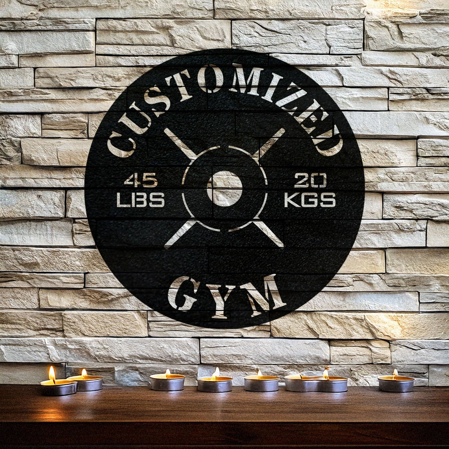 Gym Weight Plate Metal Wall Art - Personalized Laser Cut Black Metal Decor, Fitness Room Sign, Gym Enthusiast Gift, Available in 3 Sizes