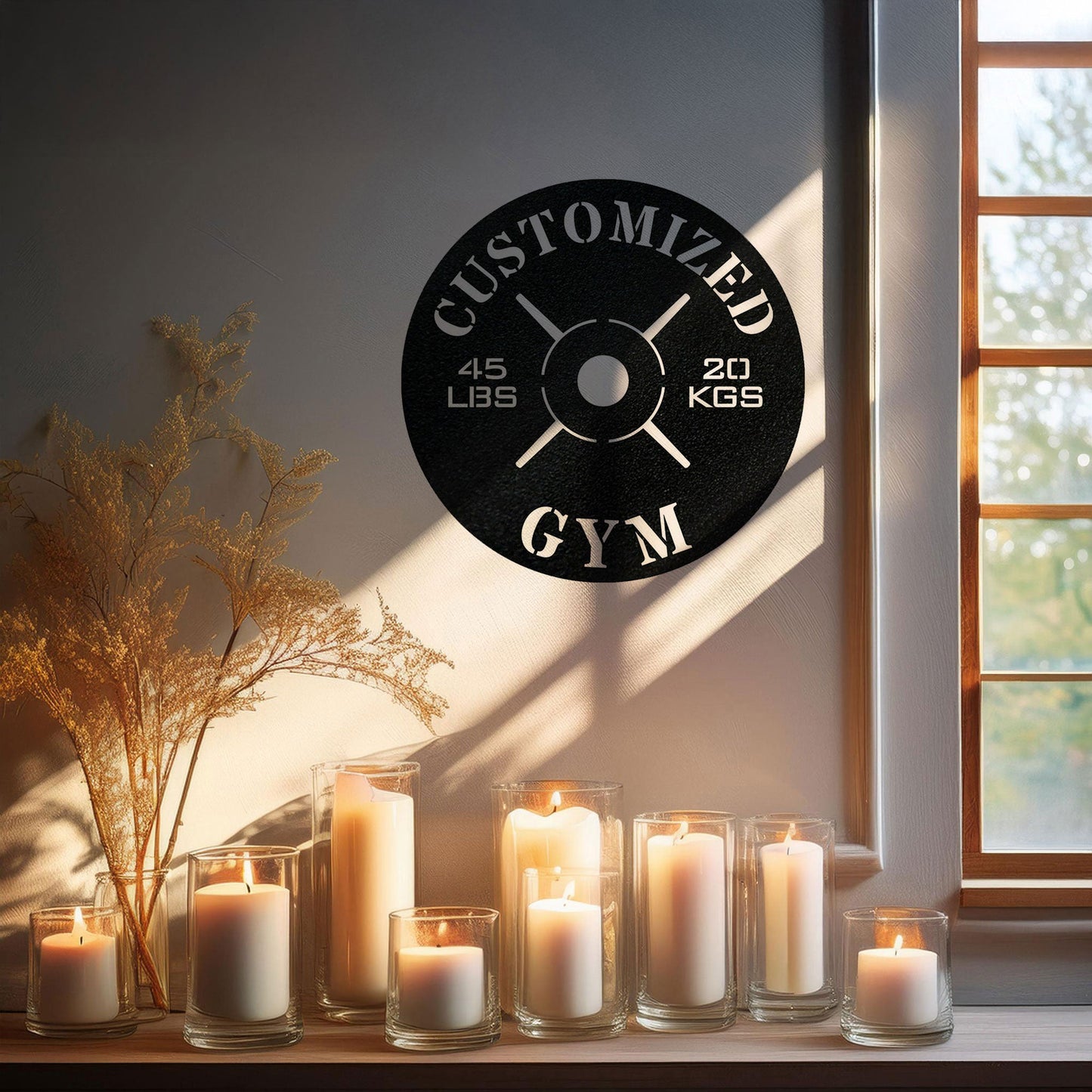 Gym Weight Plate Metal Wall Art - Personalized Laser Cut Black Metal Decor, Fitness Room Sign, Gym Enthusiast Gift, Available in 3 Sizes