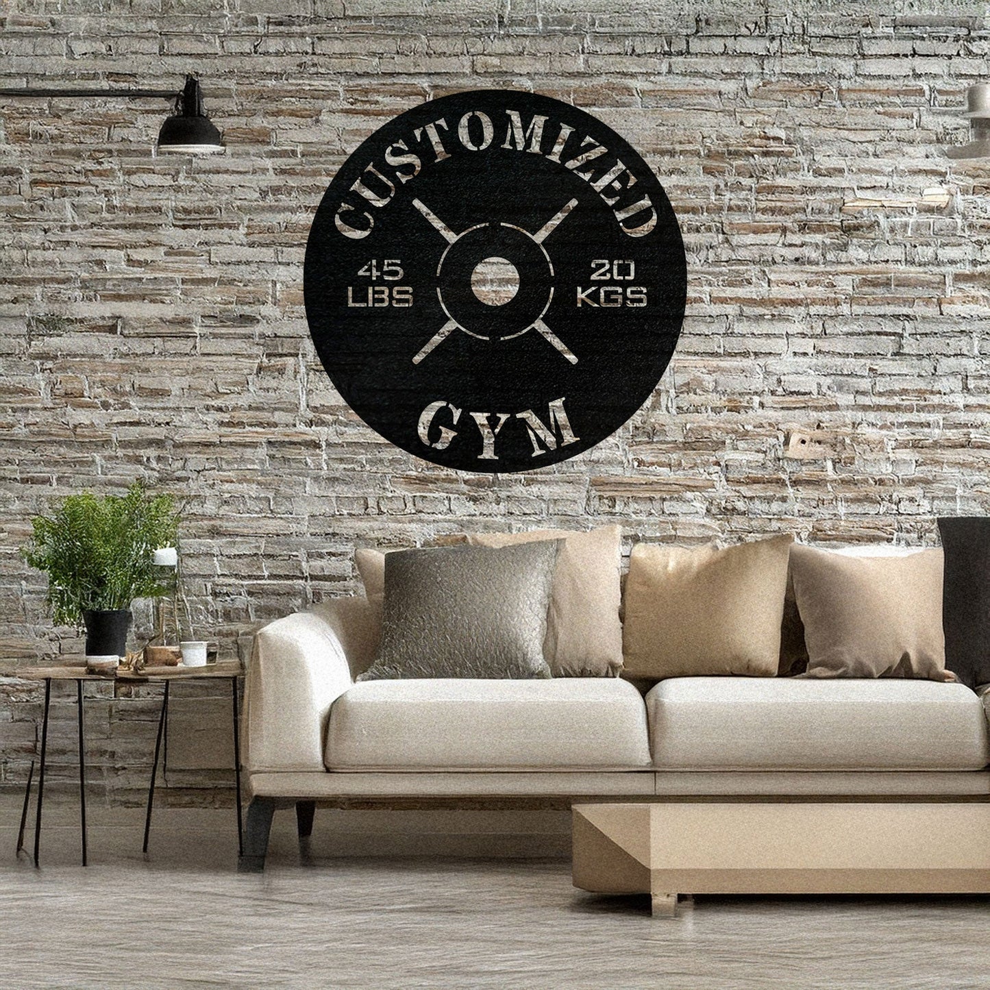 Gym Weight Plate Metal Wall Art - Personalized Laser Cut Black Metal Decor, Fitness Room Sign, Gym Enthusiast Gift, Available in 3 Sizes