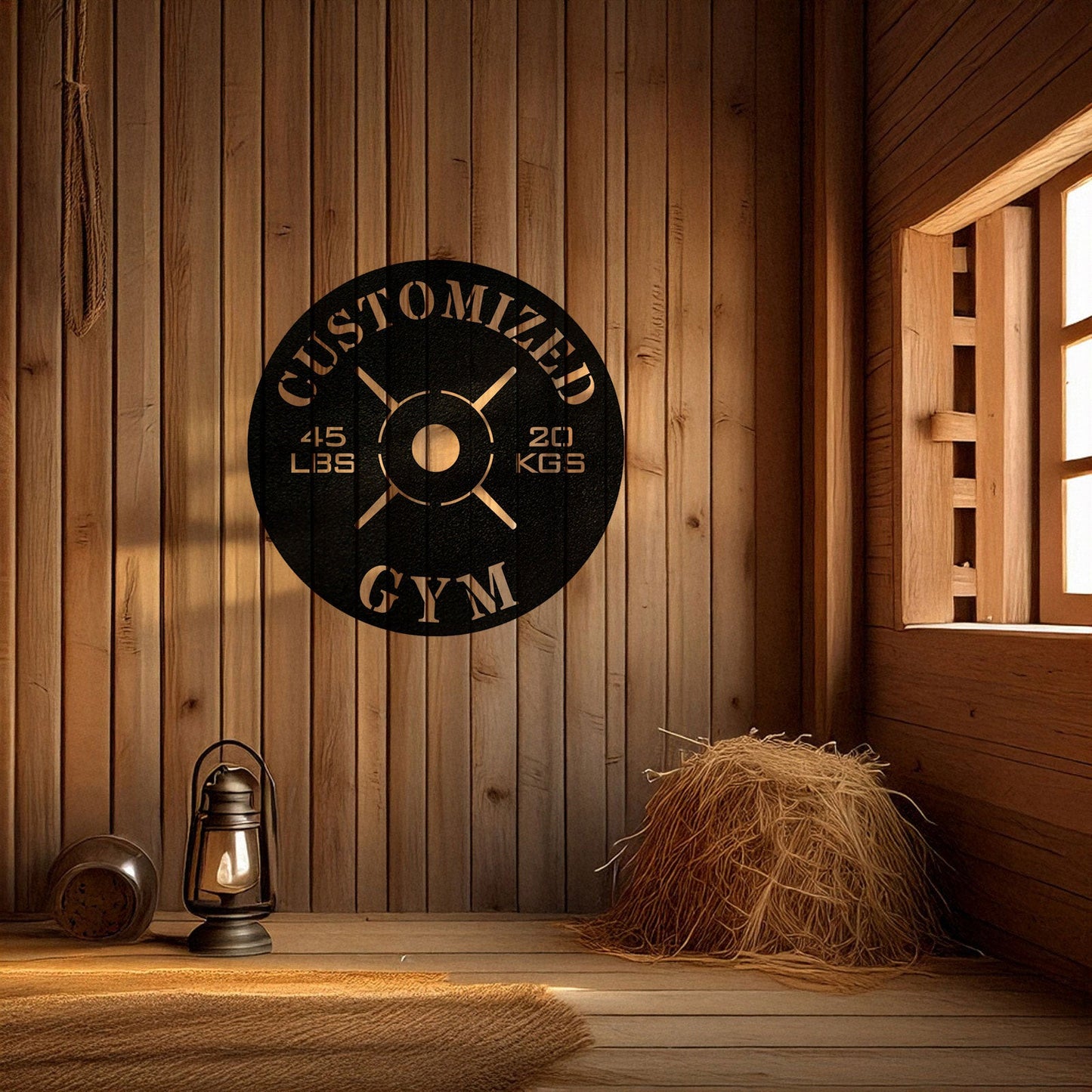 Gym Weight Plate Metal Wall Art - Personalized Laser Cut Black Metal Decor, Fitness Room Sign, Gym Enthusiast Gift, Available in 3 Sizes