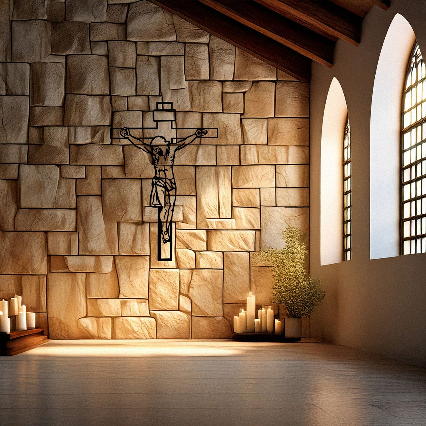 Laser Cut Metal Wall Decor Crucifixion of Jesus Design, Christian Wall Art for Home or Church, 3 Sizes Available, Black Finish