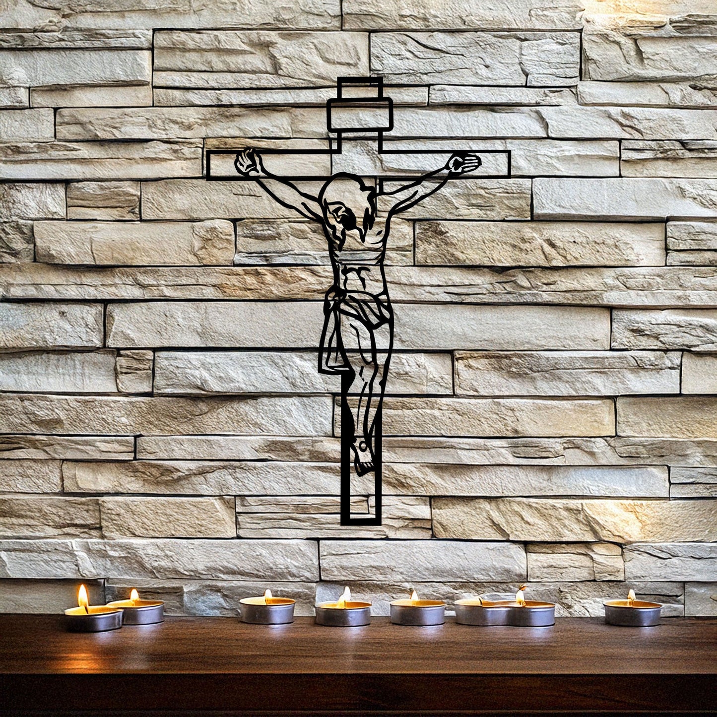 Laser Cut Metal Wall Decor Crucifixion of Jesus Design, Christian Wall Art for Home or Church, 3 Sizes Available, Black Finish