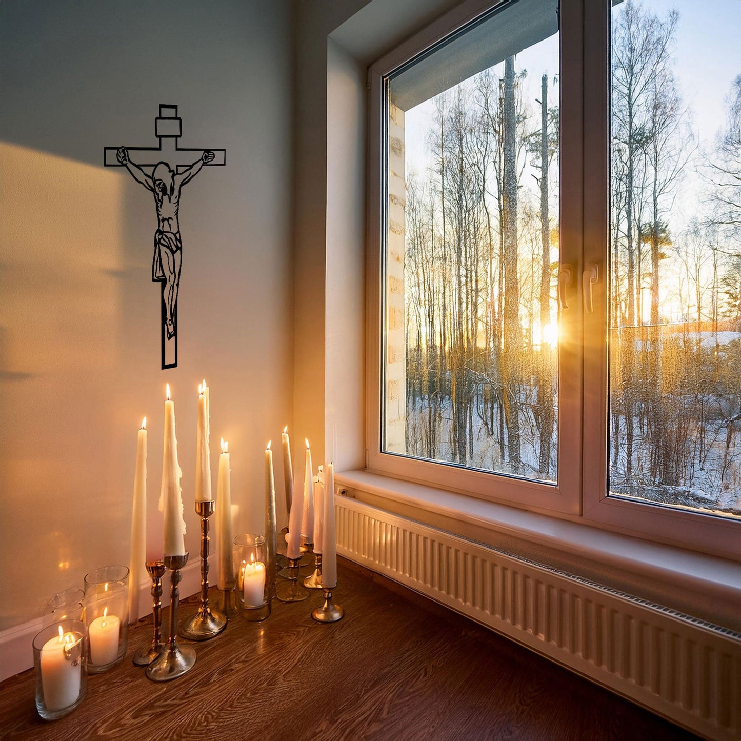 Laser Cut Metal Wall Decor Crucifixion of Jesus Design, Christian Wall Art for Home or Church, 3 Sizes Available, Black Finish