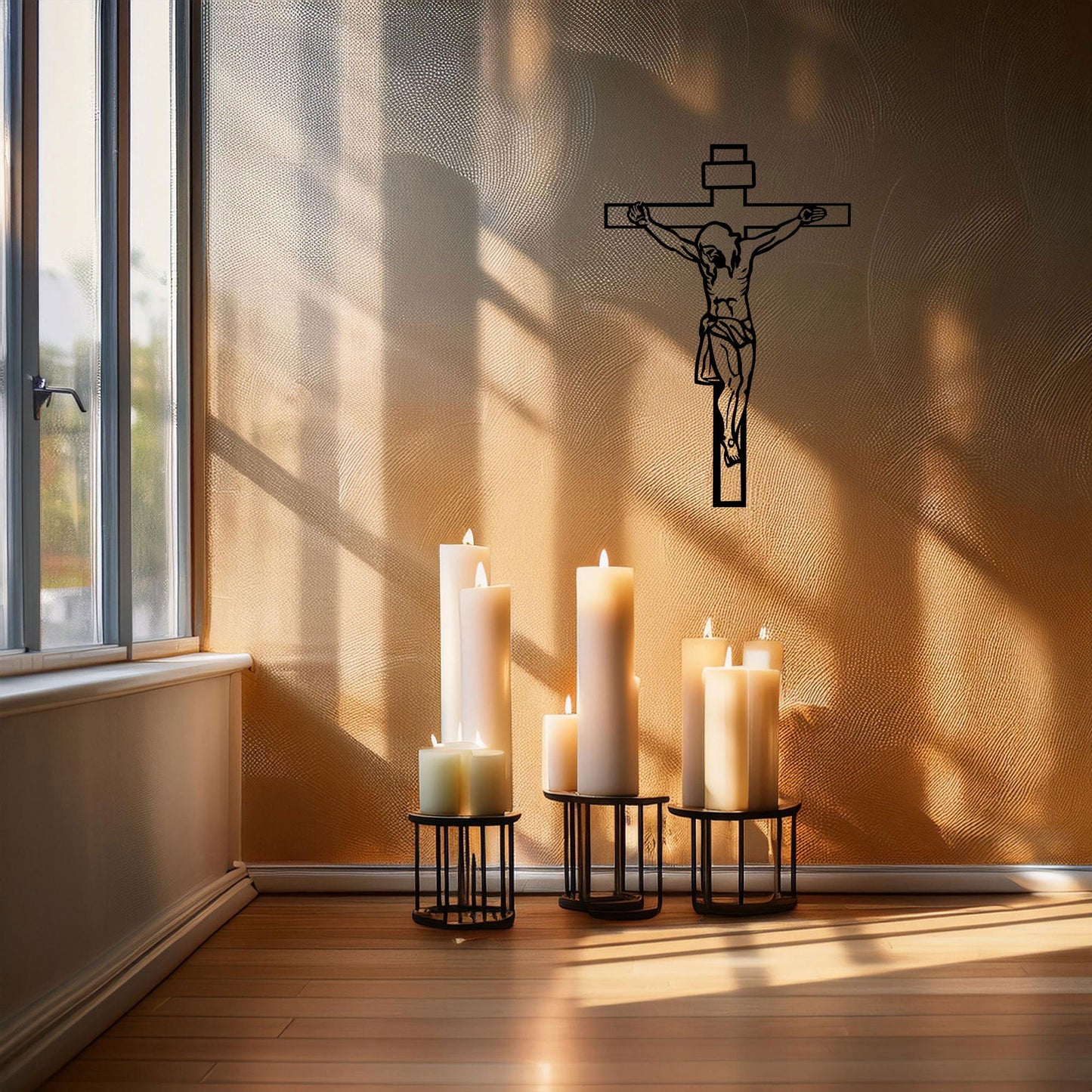 Laser Cut Metal Wall Decor Crucifixion of Jesus Design, Christian Wall Art for Home or Church, 3 Sizes Available, Black Finish