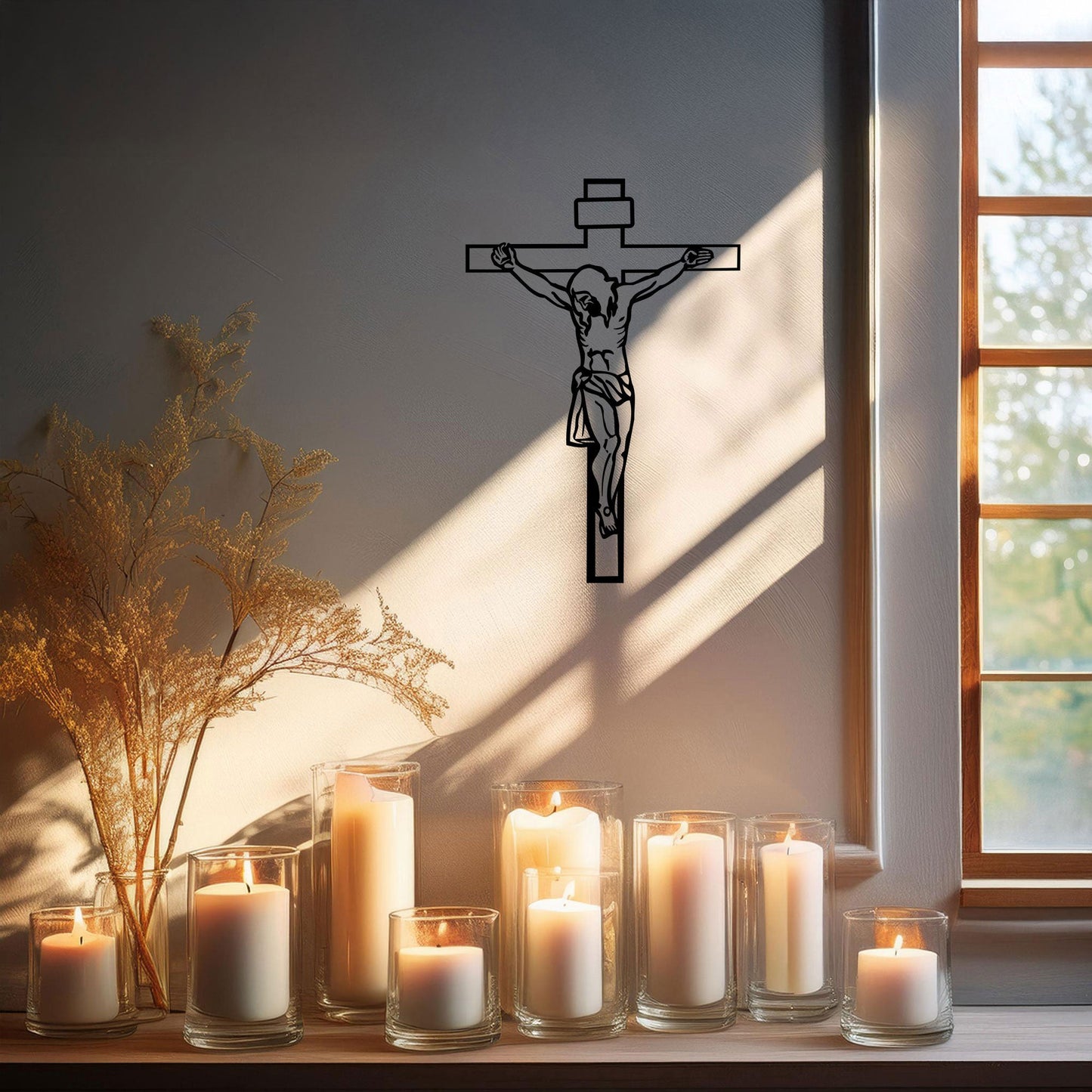 Laser Cut Metal Wall Decor Crucifixion of Jesus Design, Christian Wall Art for Home or Church, 3 Sizes Available, Black Finish