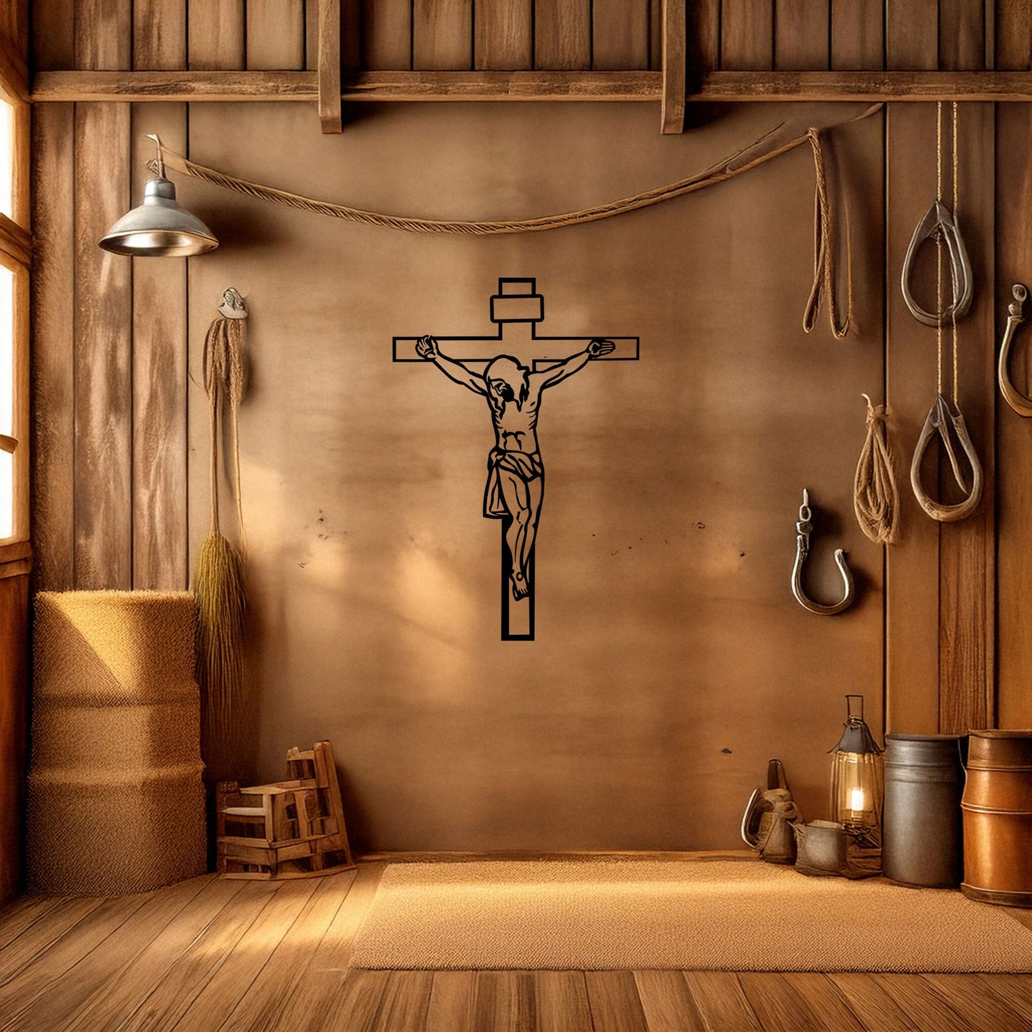 Laser Cut Metal Wall Decor Crucifixion of Jesus Design, Christian Wall Art for Home or Church, 3 Sizes Available, Black Finish