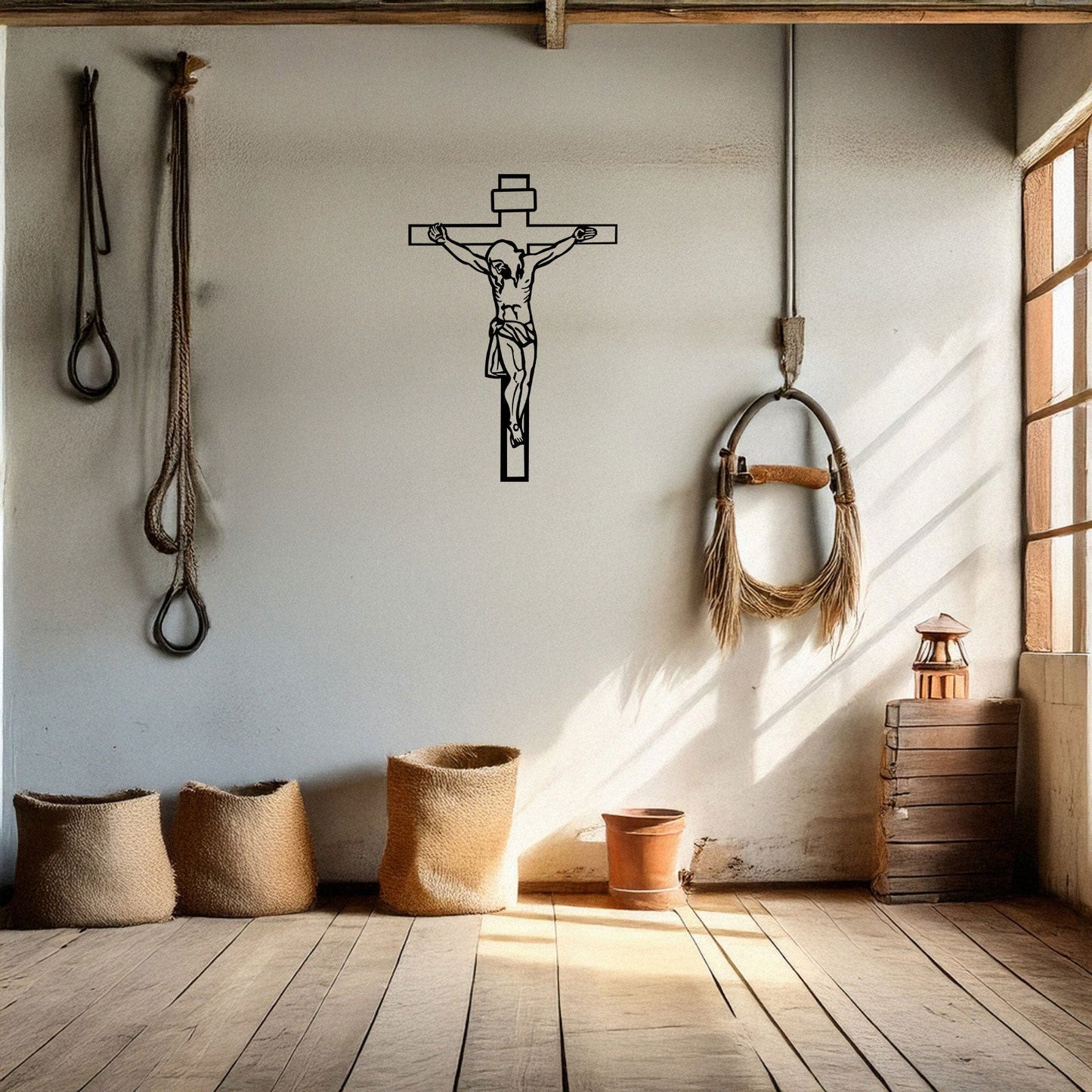 Laser Cut Metal Wall Decor Crucifixion of Jesus Design, Christian Wall Art for Home or Church, 3 Sizes Available, Black Finish