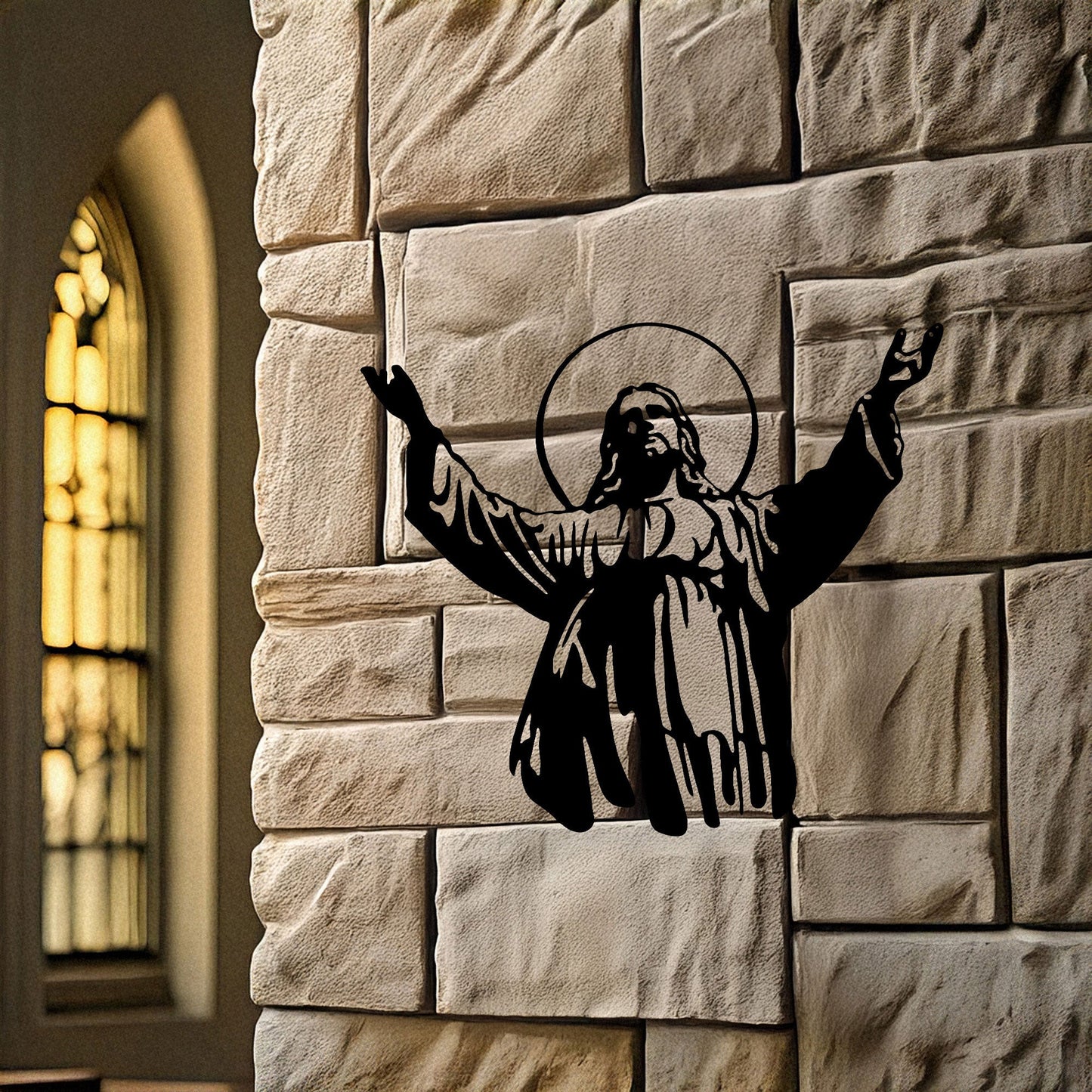 Laser Cut Metal Wall Decor Jesus Design, Inspirational Christian Wall Art for Home or Church, 3 Sizes in Black Finish